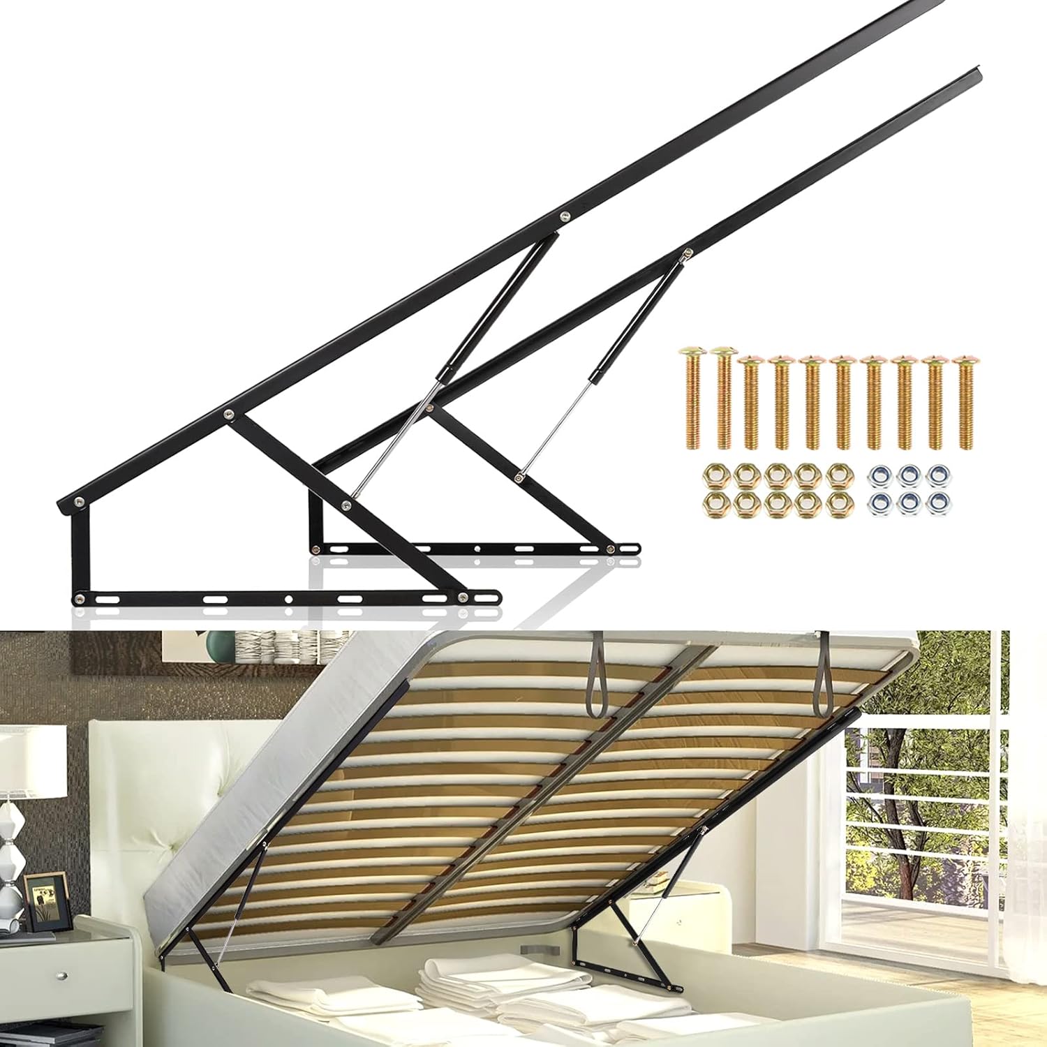 Dyna-Living 4.6FT Bed Lift Mechanism 120kg/264.5lbs Load Capacity Pneumatic Gas Spring for Storage Bed Box or Sofa Bed