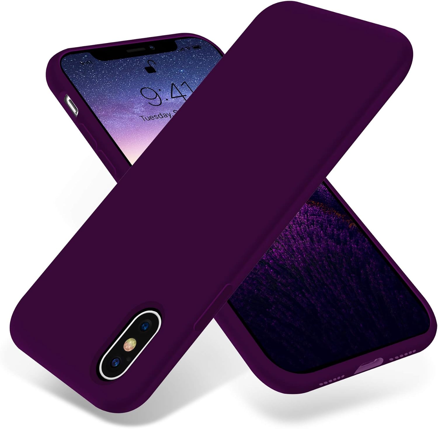 OTOFLY Liquid Silicone Gel Rubber Full Body Protection Shockproof Case for iPhone Xs/iPhone X，Anti-Scratch&Fingerprint Basic-Cases，Compatible with iPhone X/iPhone Xs 5.8 inch (2018), (Purple)