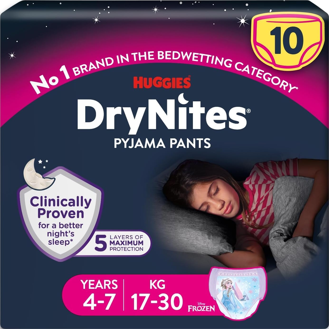 HUGGIES DryNites Pyjama Pants, Girl's 4-7 Years (17-30KG), 30 x Bedwetting Pants, Up to 100% Leak Free Nights