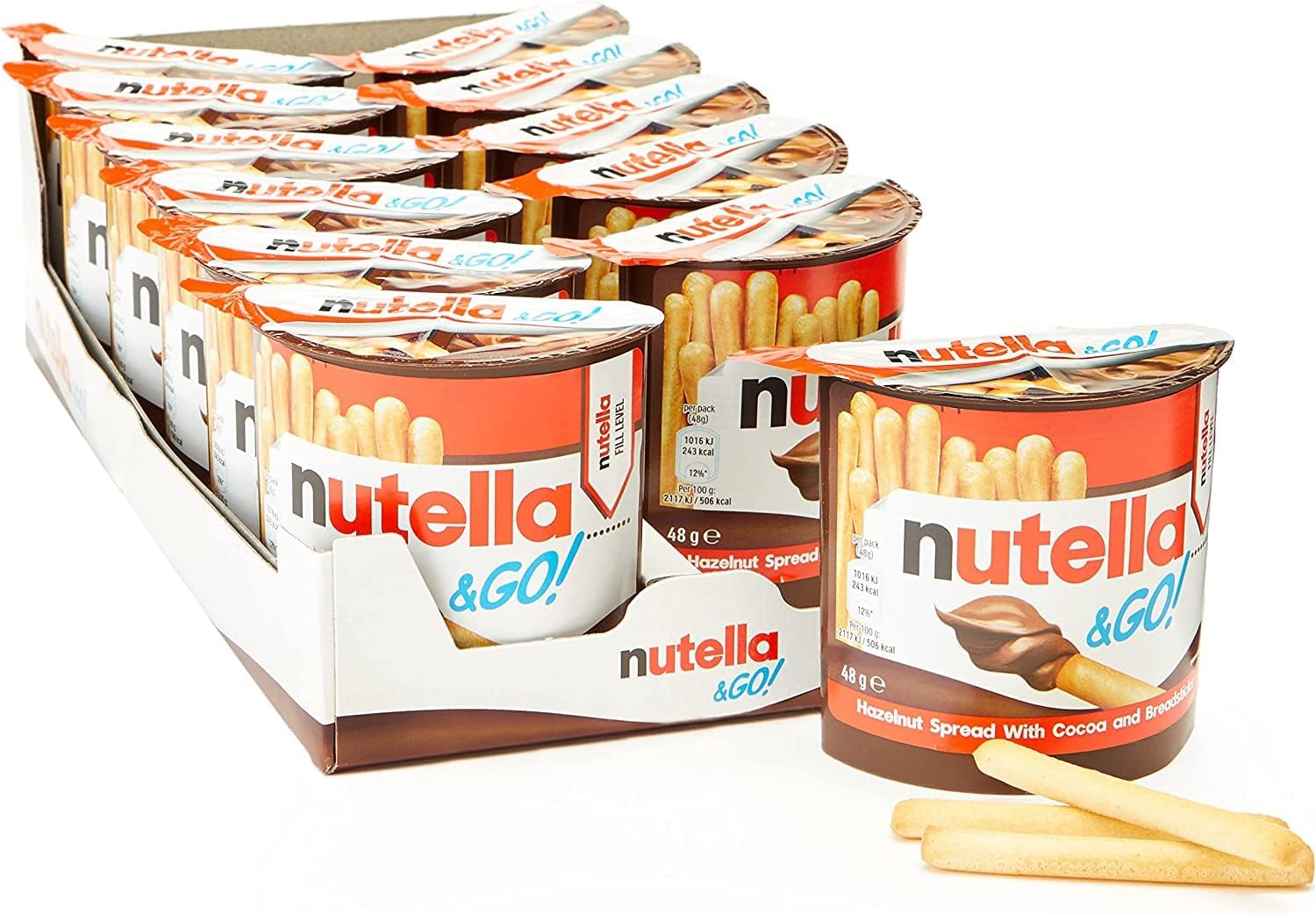 Nutella &Go! Hazelnut Snack Kit, Bulk Chocolate Gift, Hazelnut Spread with Cocoa and Breadsticks, Pack of 12 x 48g