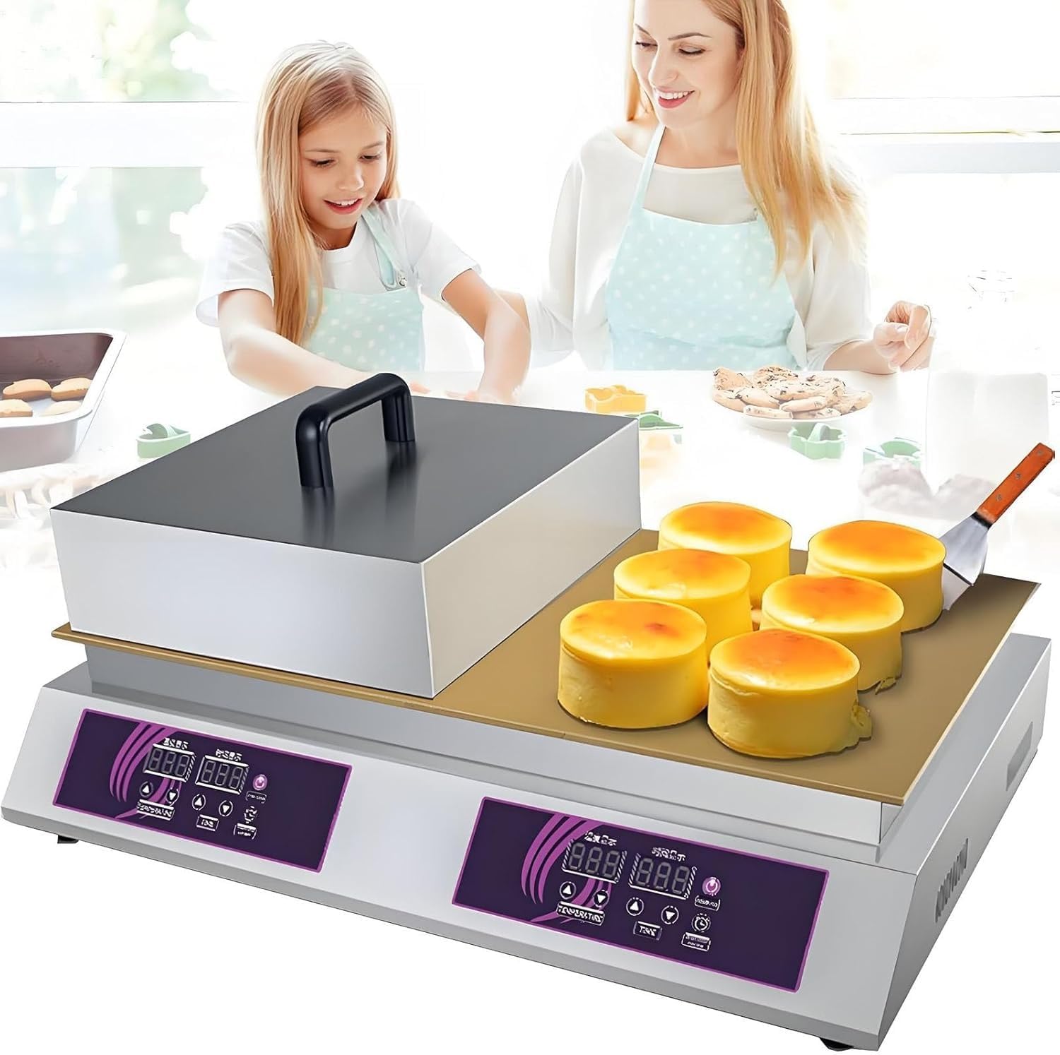 Annuod Commercial Souffle Machine,Electric Waffle Maker Machine,Dorayaki Baker,Muffin Maker,Controllable Temperature And Time,Commercial Electric Griddle,Doublehead