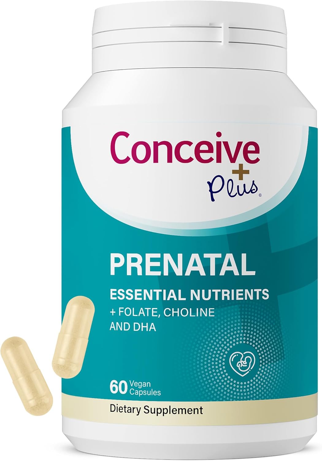 Conceive Plus Prenatal Vitamins for Women Supplement - Multivitamin With Folic Acid for Pregnancy Vegan, Choline, Iron - Pre Natal Vitamins DHA, Non GMO - Maternity Vitamin for Brain & Eye 60 Capsules
