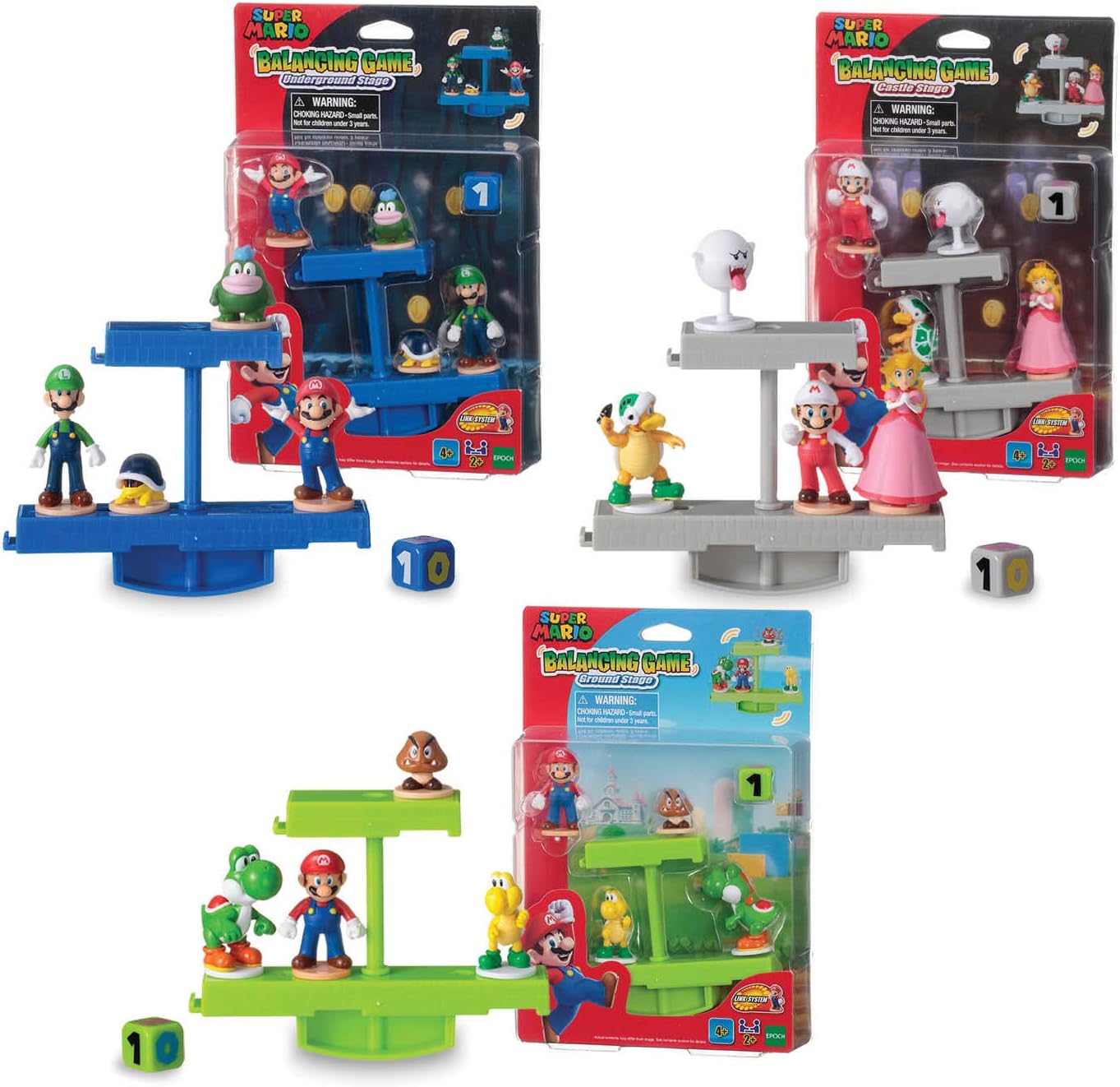 EPOCH Games Super Mario Balancing Game Bundle, 3 Tabletop Action Games for Ages 4+ with 12 Collectible Super Mario Action Figures, Multi (7386)