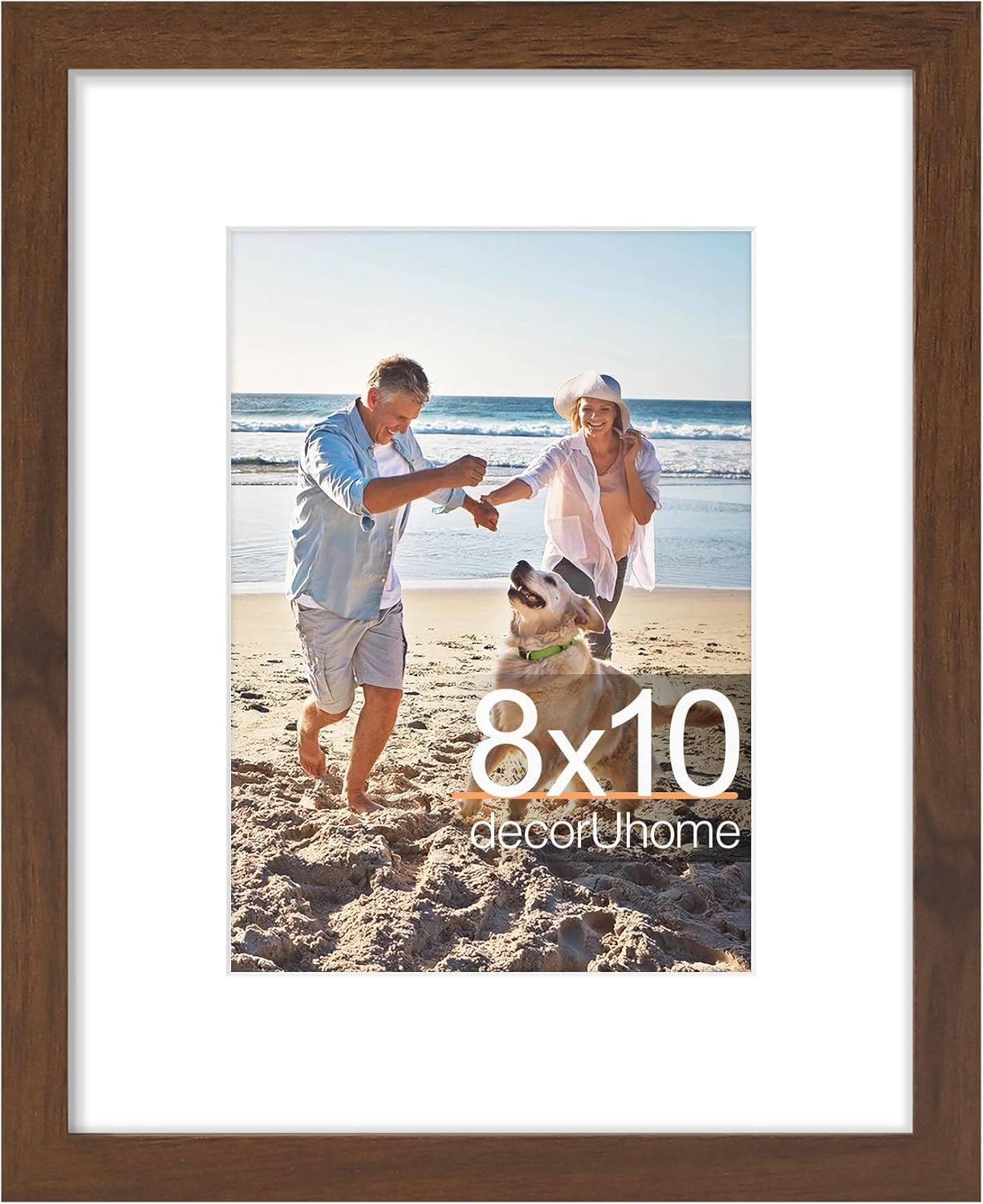 decorUhome 8x10 Picture Frame, Display Pictures 5x7 with Mat or 8x10 without Mat, Wall & Tabletop Display Photo Frame, Brown, 1 Pack