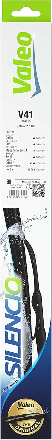 VALEO Silencio Wiper - V41 - All-Seasons Durable and Resistant Windshield Conventional Wiper Blade 400mm - 1 Wiper Blade - 574110