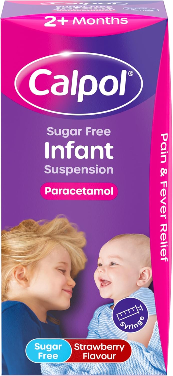 Calpol Sugar-Free Infant Suspension Paracetamol (1 x 100ml), Strawberry Flavour CalpolInfant with Paracetamol for Fever & Pain Relief, Suitable for 2+ Months Babies & Kids