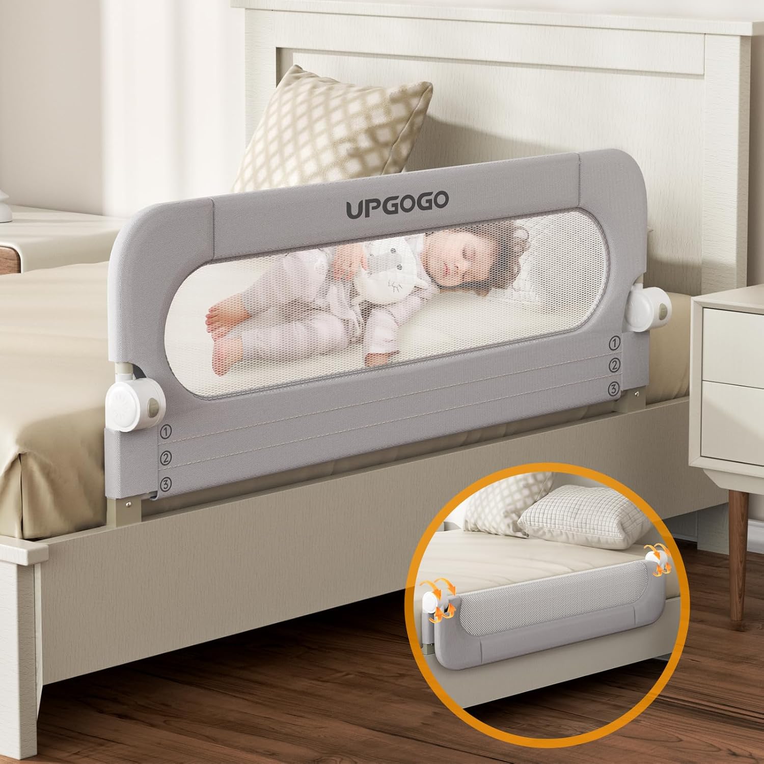 Folding Toddler Bed Rails for Crib,Baby Bed Rail Guard with Reinforced Anchor Safety System,Bed Rail for Kids Fit,Bunk,Full Size,Queen,King,Twin(Grey,47"x23.6")