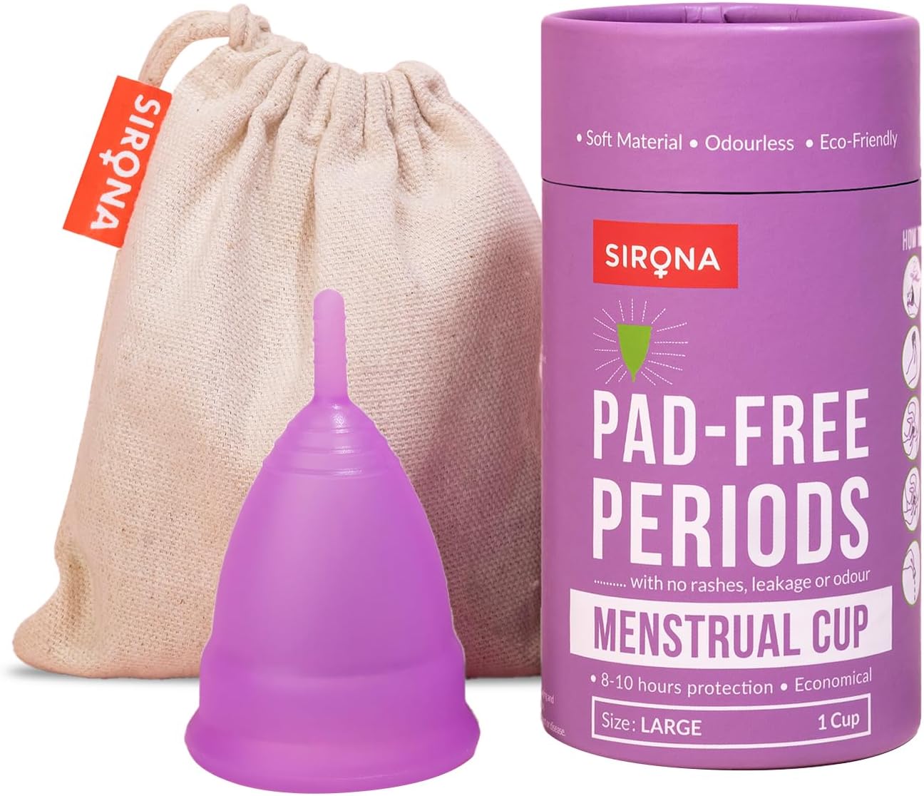 Sirona Reusable Menstrual Cup | Reusable Period Cup | Tampon and Pad Alternative | Heavy Flow (Large)