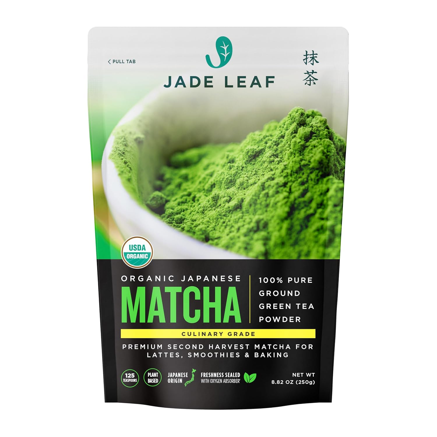 Jade Leaf Matcha Organic Green Tea Powder - Culinary Grade Premium Second Harvest - Authentic Japanese Origin (8.8 Ounce Bulk Resealable Pouch)