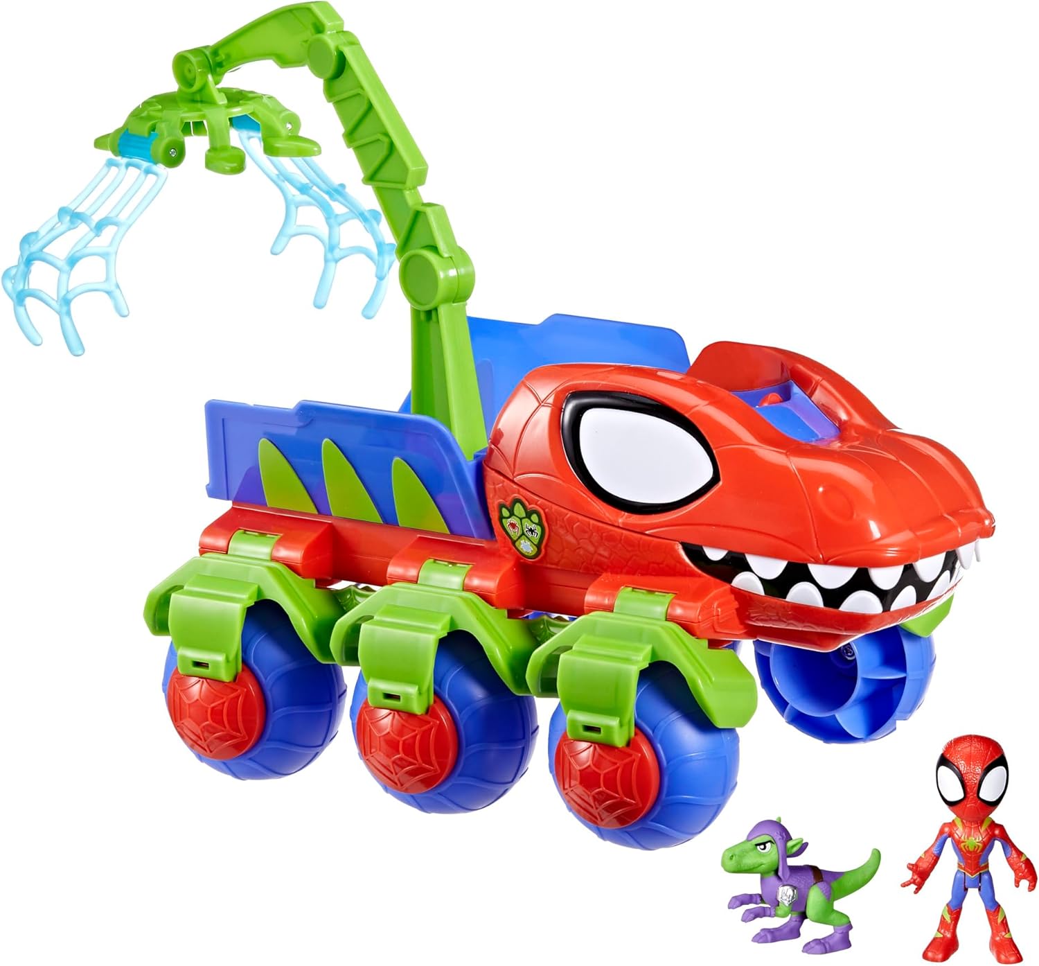 Spidey and his Amazing Friends Marvel Dino-Webs Crawler Toy Car Playset, Spider-Man & Goblin Raptor 4-Inch Action Figures, Kids Ages 3 & Up