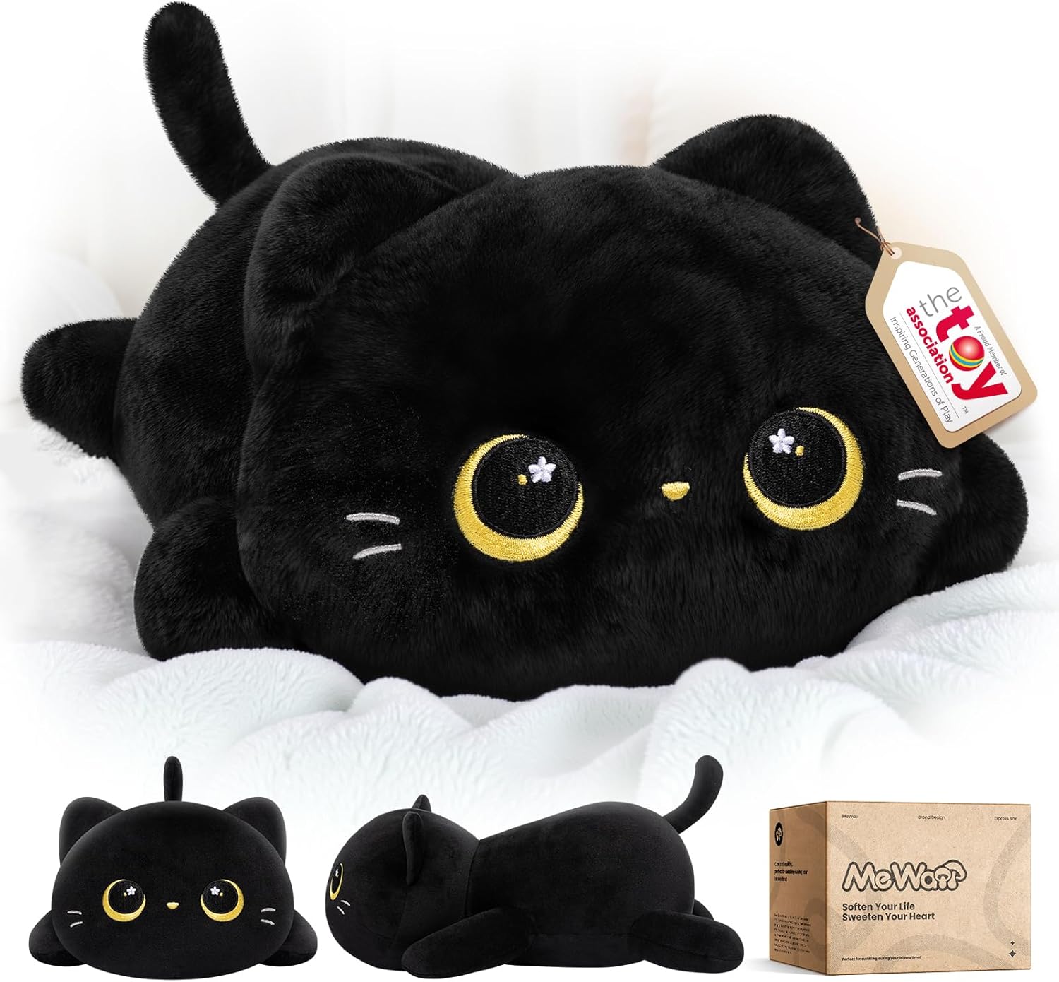Cute Black Cat Plush Pillow, Kawaii Plushies Black Cat Stuffed Animals, Squishy Plushies, Cuddle Plush Pillow for Kids & Girls (13 Inch)