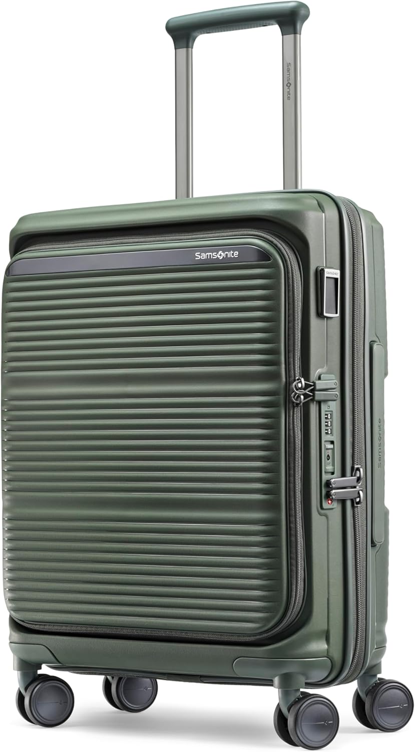 Samsonite Paralux Global Carry-On Luggage - Innovative Design - Quick Access Front Pocket - Dual Suspension Wheel Technology - TSA Lock - Expandable - Includes Removable Packing Cubes - Olive