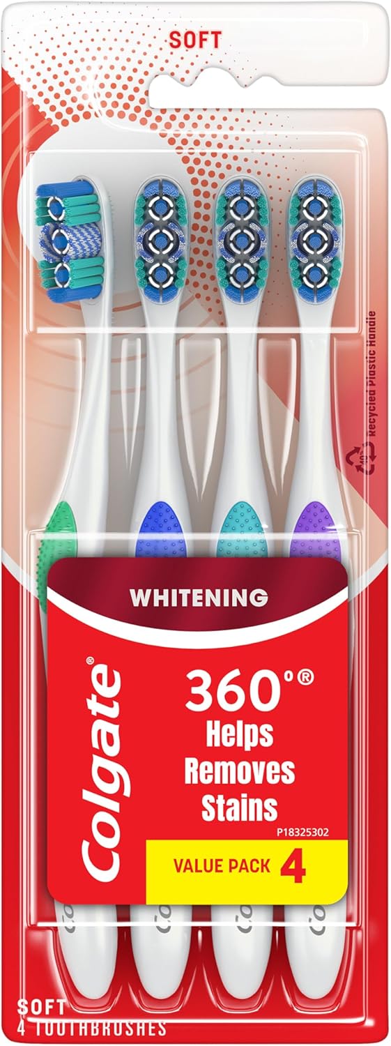 Colgate 360 Optic White Whitening Toothbrush, Soft - 4 Count