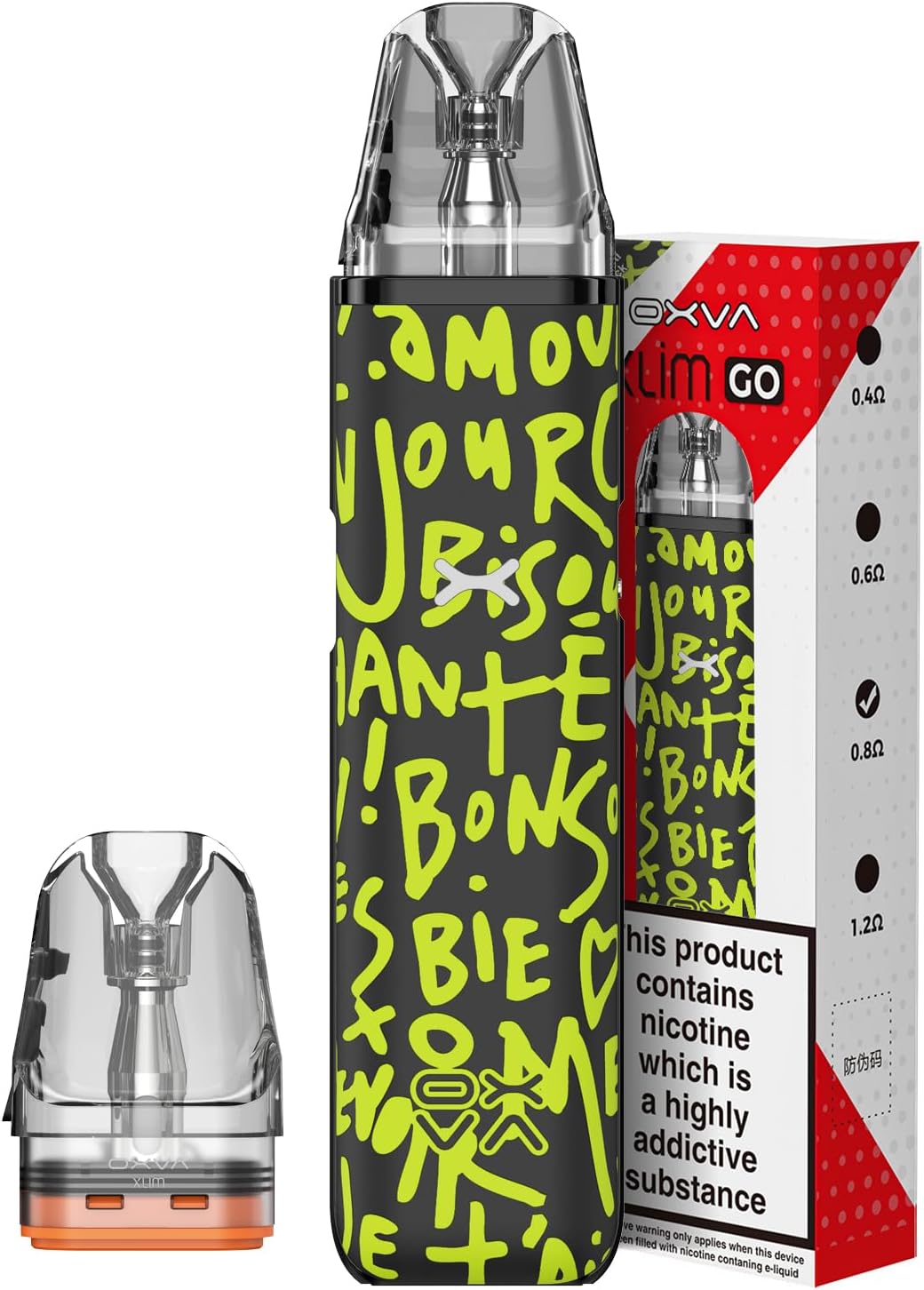 OXVA XLIM GO Vape Kit 30W Built-in 1000mAh Battery, Compatible Pods, Sleek Design for Efficient Vaping, 2mL, No Nicotine (Graffiti Black)