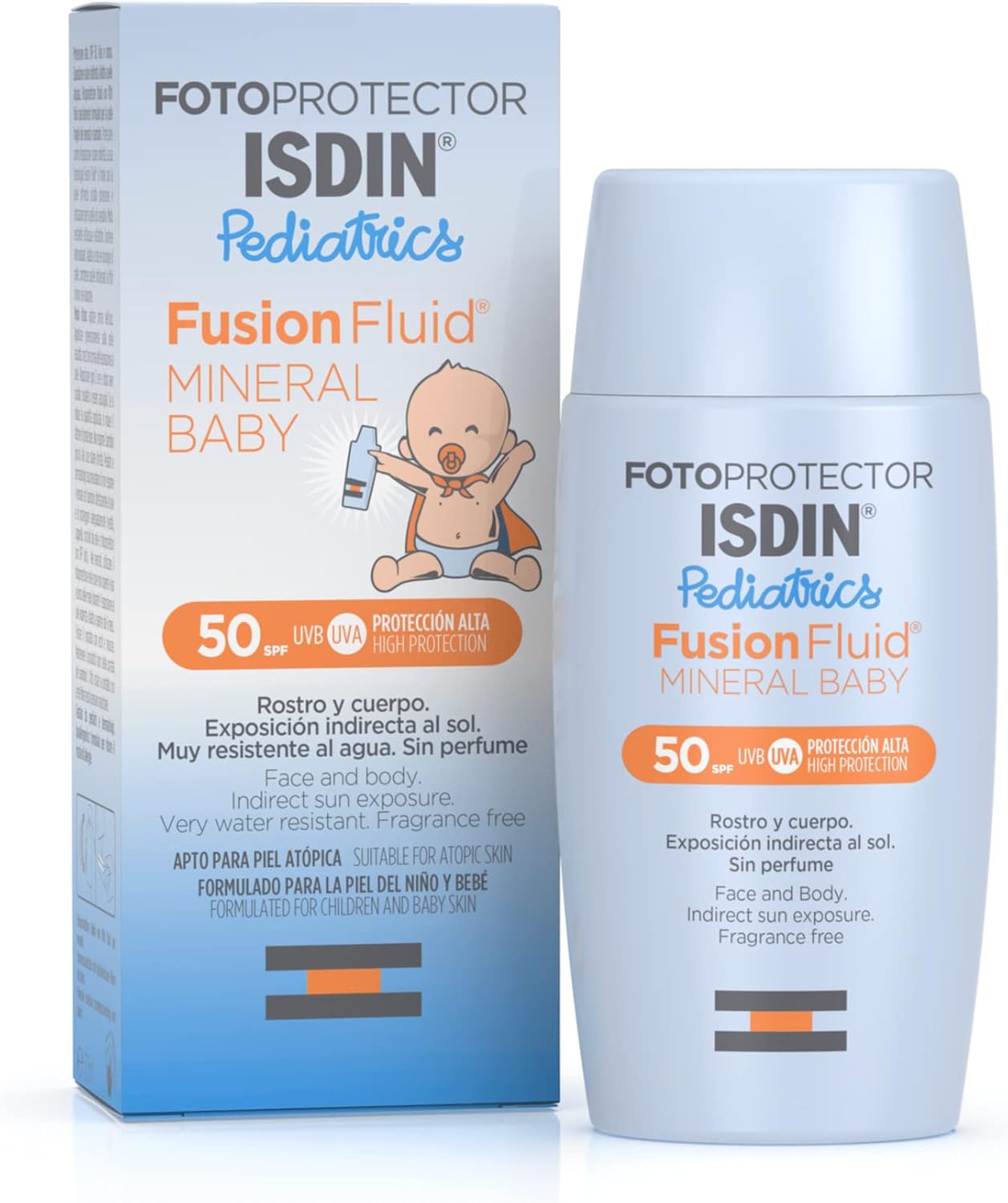 ISDIN Fotoprotector Fusion Fluid Mineral Baby SPF50 (50ml) | 100% mineral sunscreen specially formulated for children and babies' fragile skin
