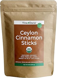 Viva Doria Organic Ceylon Cinnamon Sticks, 3'' Cut, Alba Grade, True Cinnamon, 16 Oz, | 100-110 Sticks | 100% Raw From Sri Lanka