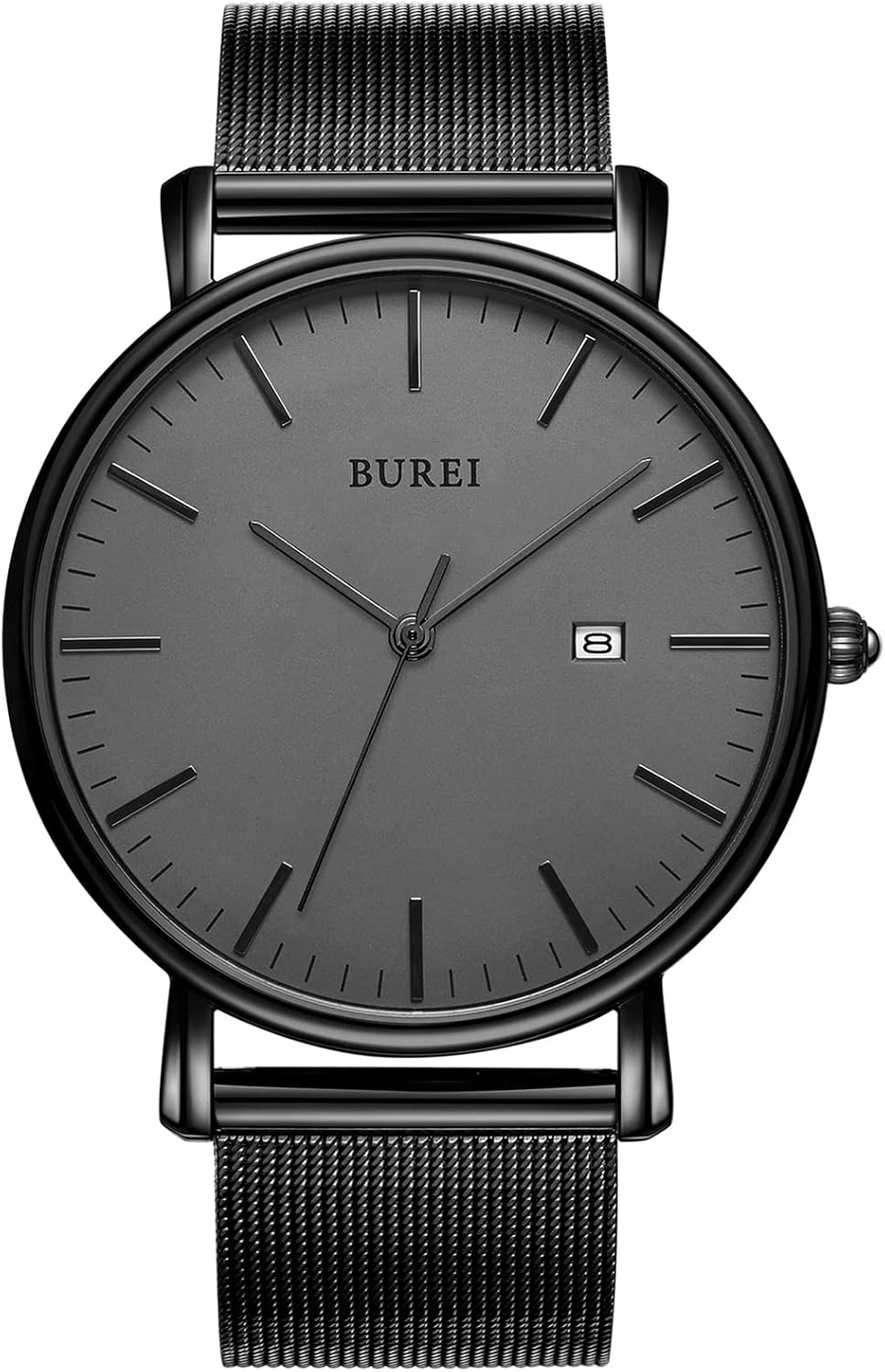 BUREI Men's Watches, Classic Analogue Dial with Date Japanese Quartz and Ultra-Thin Stainless Steel Mesh Band