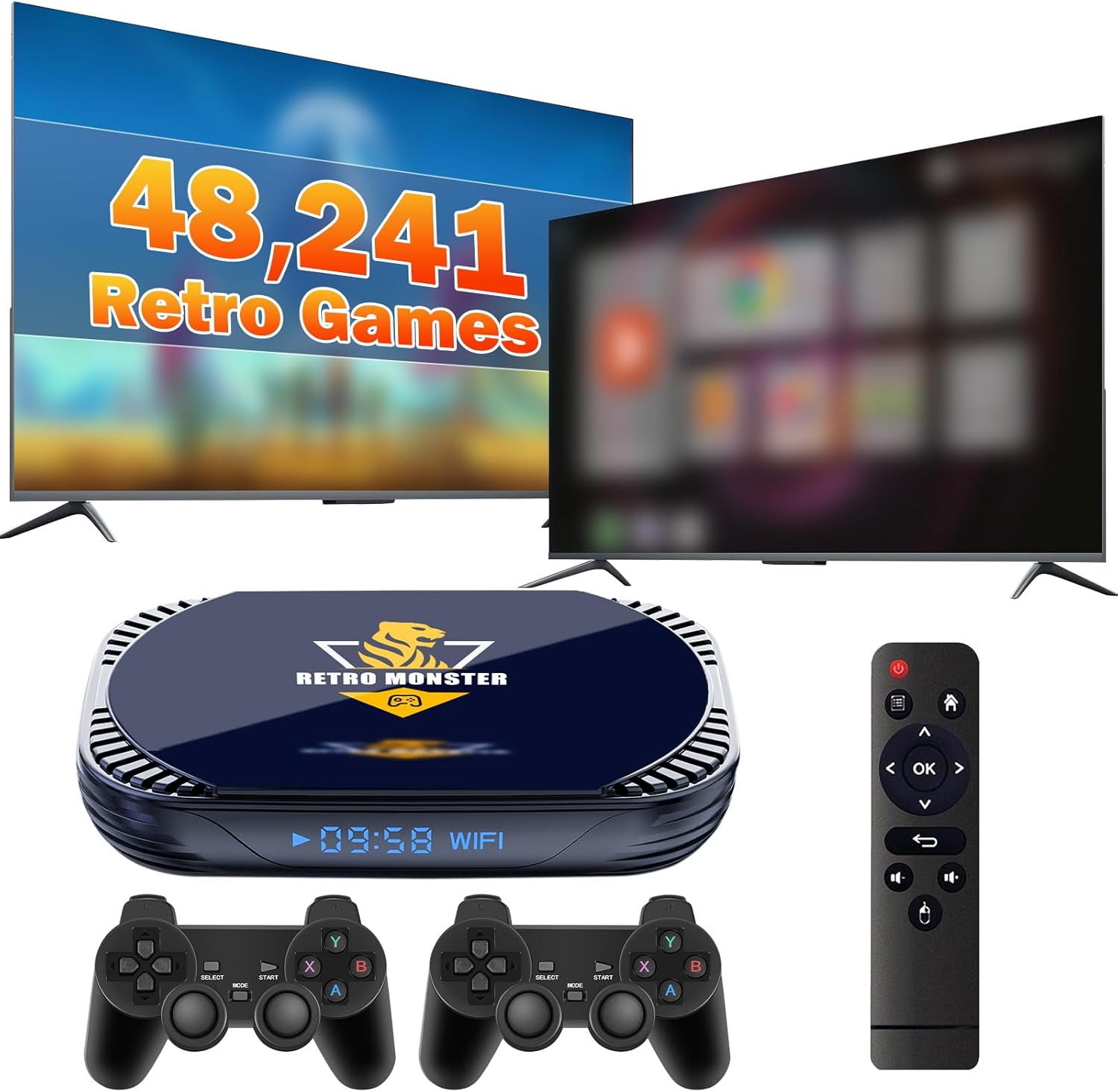 Retro Game Console with Built in 48,214 Retro Games, 75 Emulators Plug and Play Retro Gaming Console, 256G Emulator Console All in One Game Console, S905X4 Chip