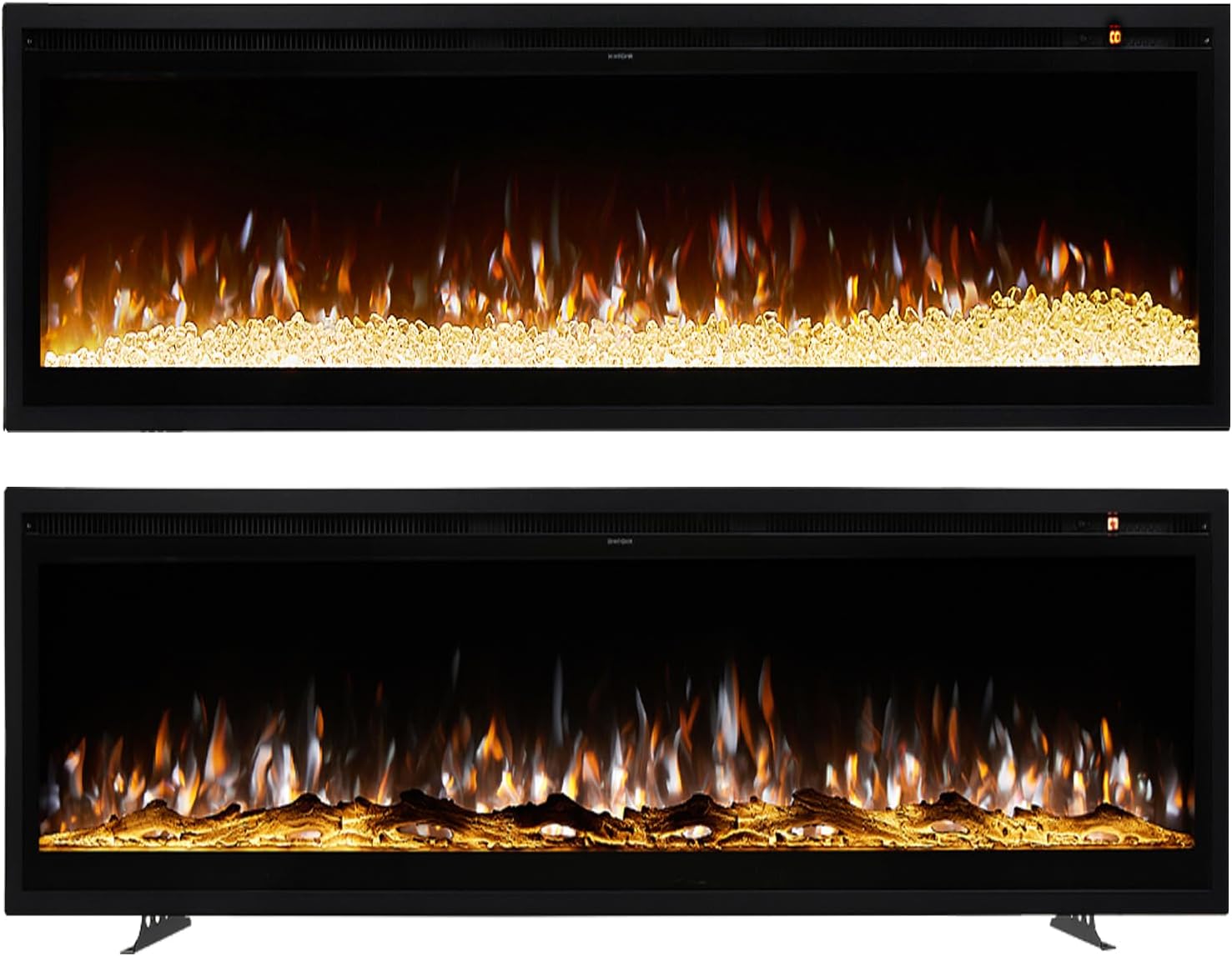 WarmieHomy Large Electric Fire Wall Mounted/Recessed/Freestanding 60"/152CM Electric Fireplace with Remote Control, 12 LED Color Flame Effect Media Wall Fireplace, Crystal & Log Set, 900W&1800W
