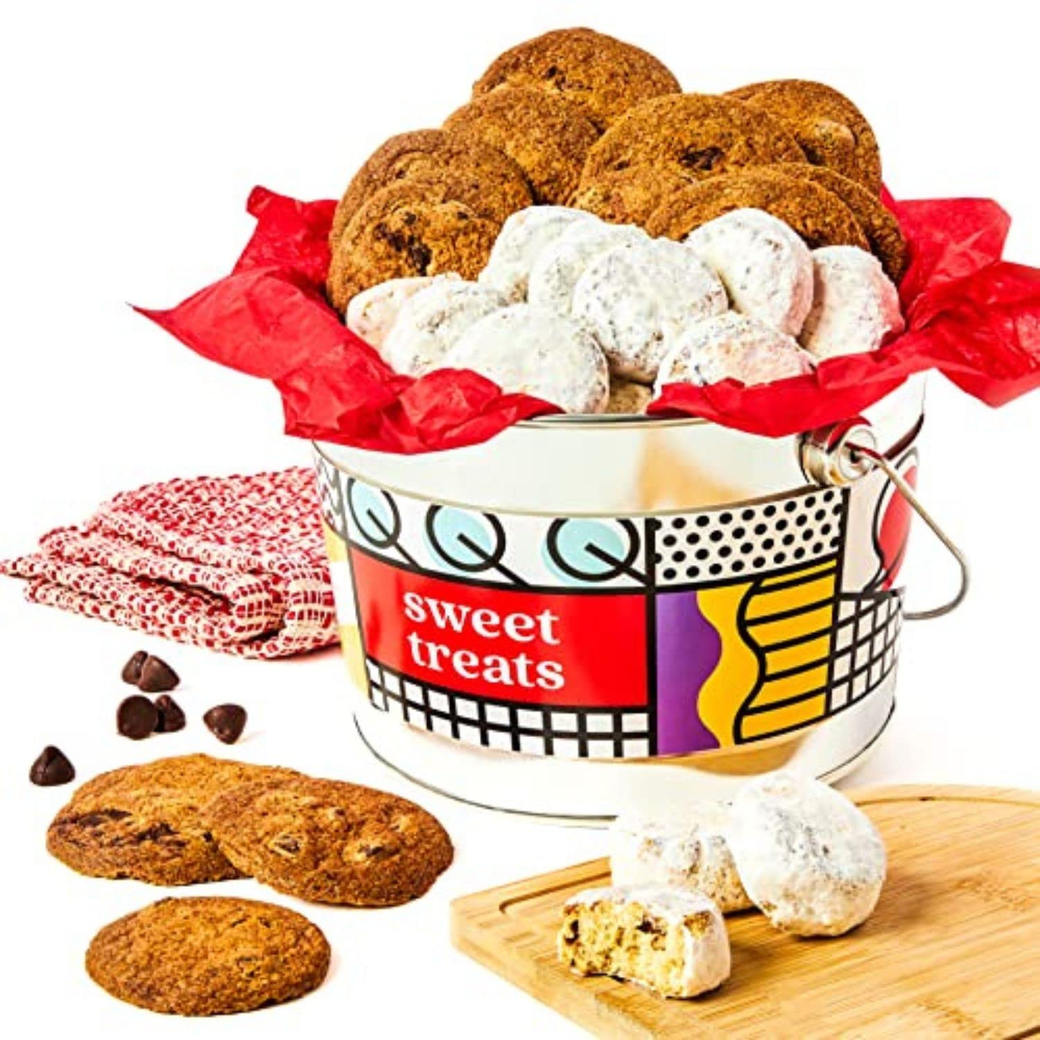 David’s Cookies Sweet Treats Gourmet Assorted Cookies Bucket with Thin Crispy Cookies and Butter Pecan Meltaways Gourmet Treats – Delicious Traditional Recipes - Ideal Gift To Family And Friends 1.3 Lbs