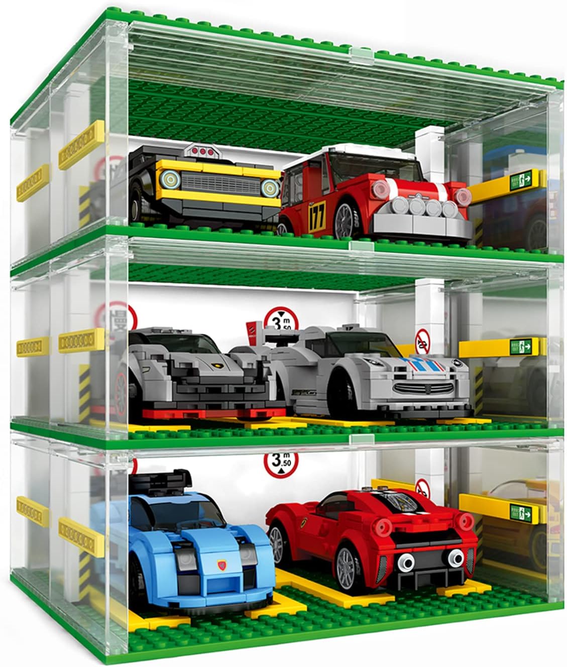Building Blocks Garage Carport for Speed Champions, DIY Parking Garage Model Making 3-Layer Display Case Car Parking House Compatible With Building Blocks