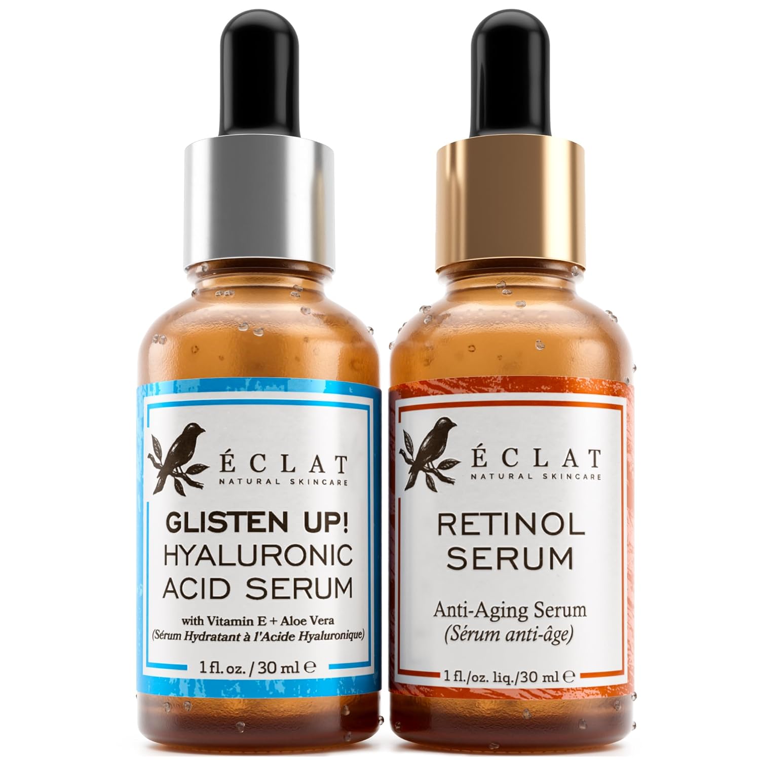 Eclat Skincare Ultimate Renewal & Hydration Duo - 2.5% Hyaluronic Acid Serum 1 fluid ounceand 2.5% Retinol Serum 1 fluid ouncefor Anti Aging and Hydrating Skin
