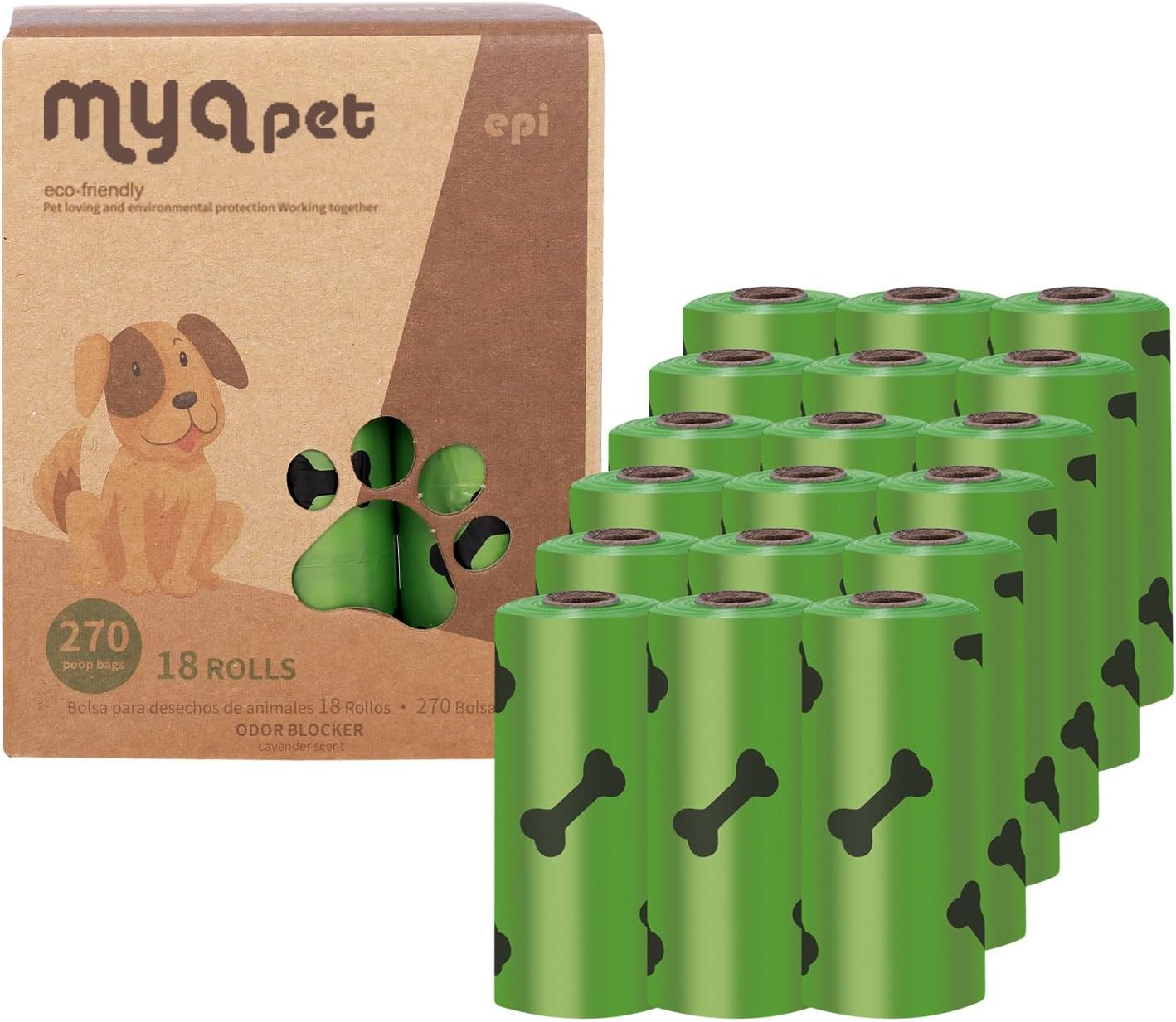 Dog Poop Bags,Leak Proof Bags for Outdoor Puppy Walking and Travel,Thick Waste Bag For Dogs,Lavender Scented,270 Bags,18 Packs of 15