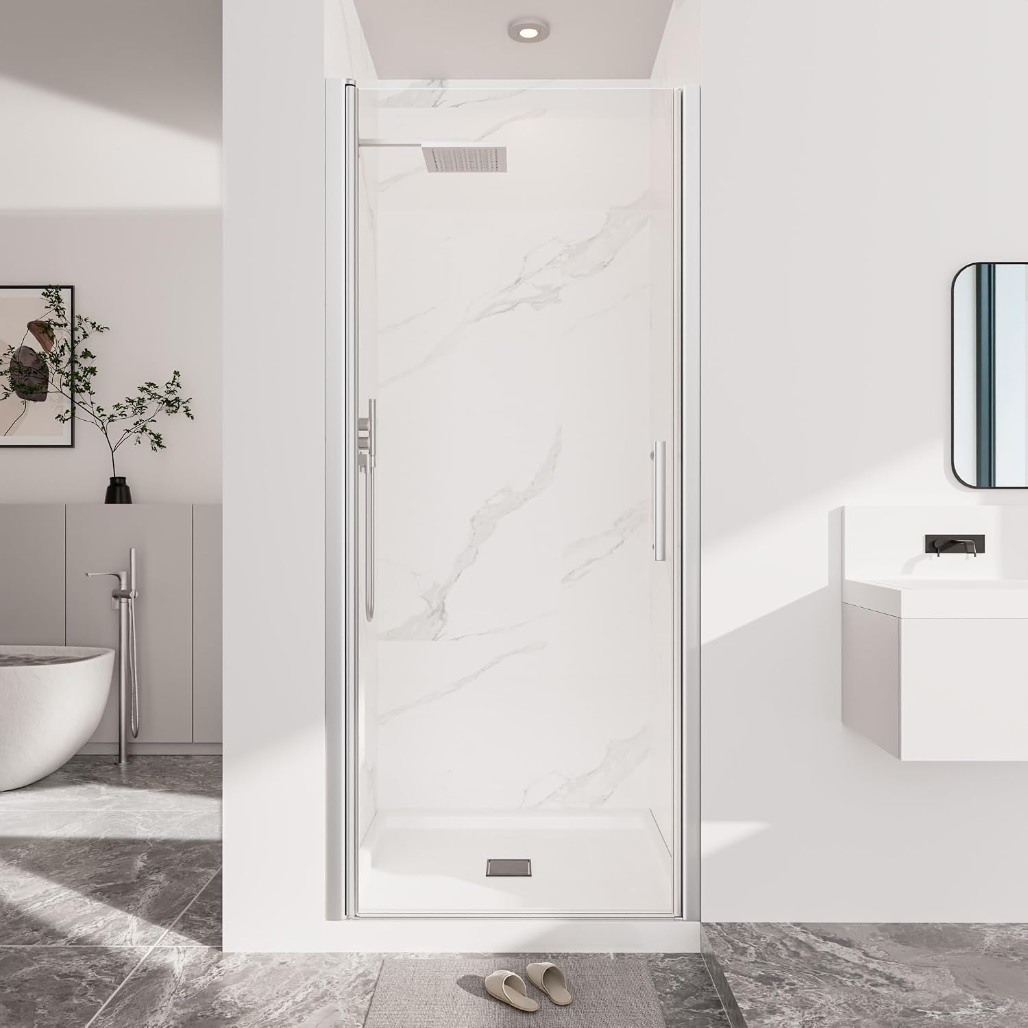 Frameless Pivot Shower Door, 32"-34" W x 72" H, Brushed Nickel