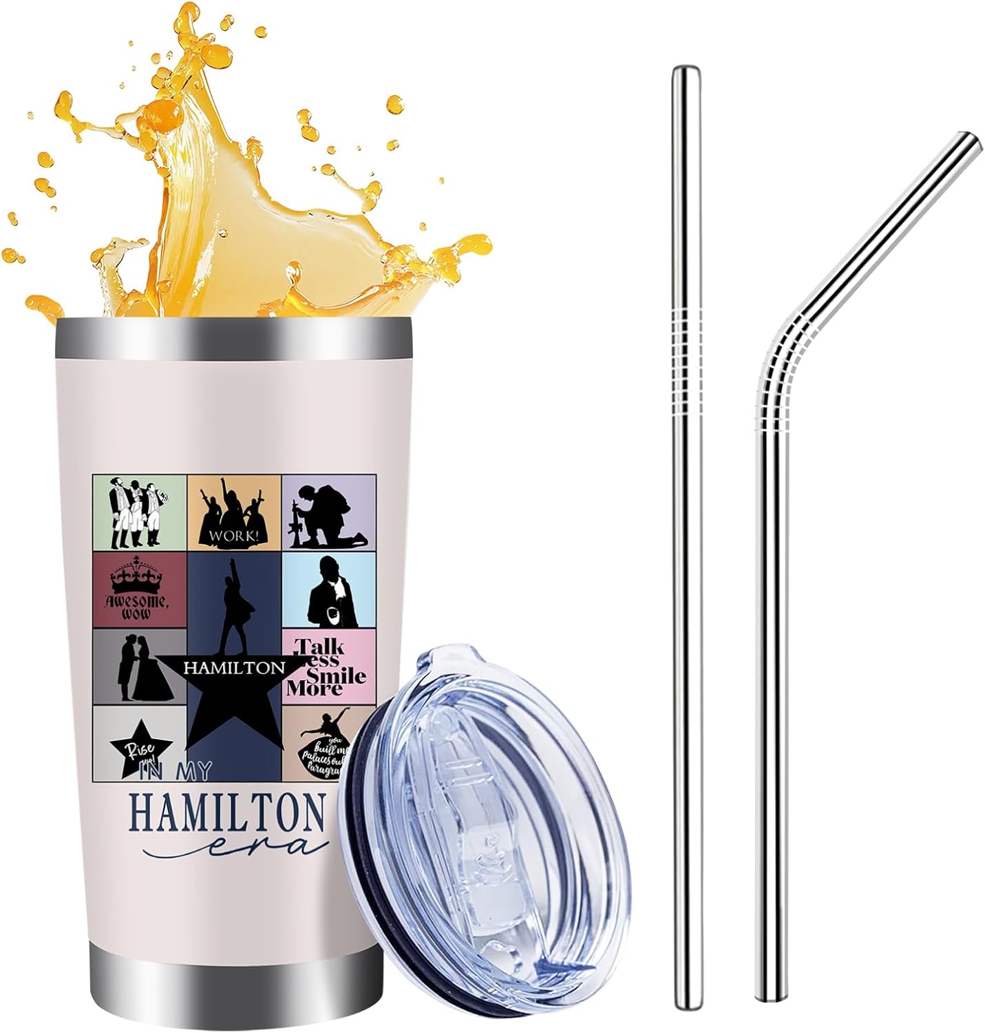 Theater Gifts Rise Up Hamilton 20 oz Insulated Tumblers with Lid & Straw | Independence Day Stainless Steel Travel Coffee Wine Tumbler Mug (Hamilton S Tumbler)