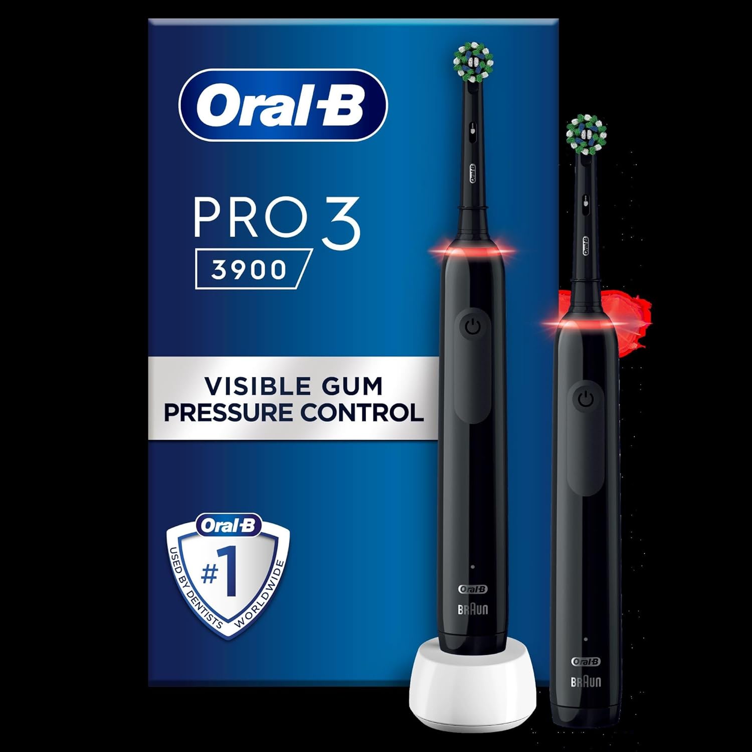 Oral-B Pro 3 2x Electric Toothbrushes For Adults, 2 Handles & 2 Cross Action Toothbrush Heads, 3 Modes with Teeth Whitening, 2 Pin UK Plug, 3900, Black