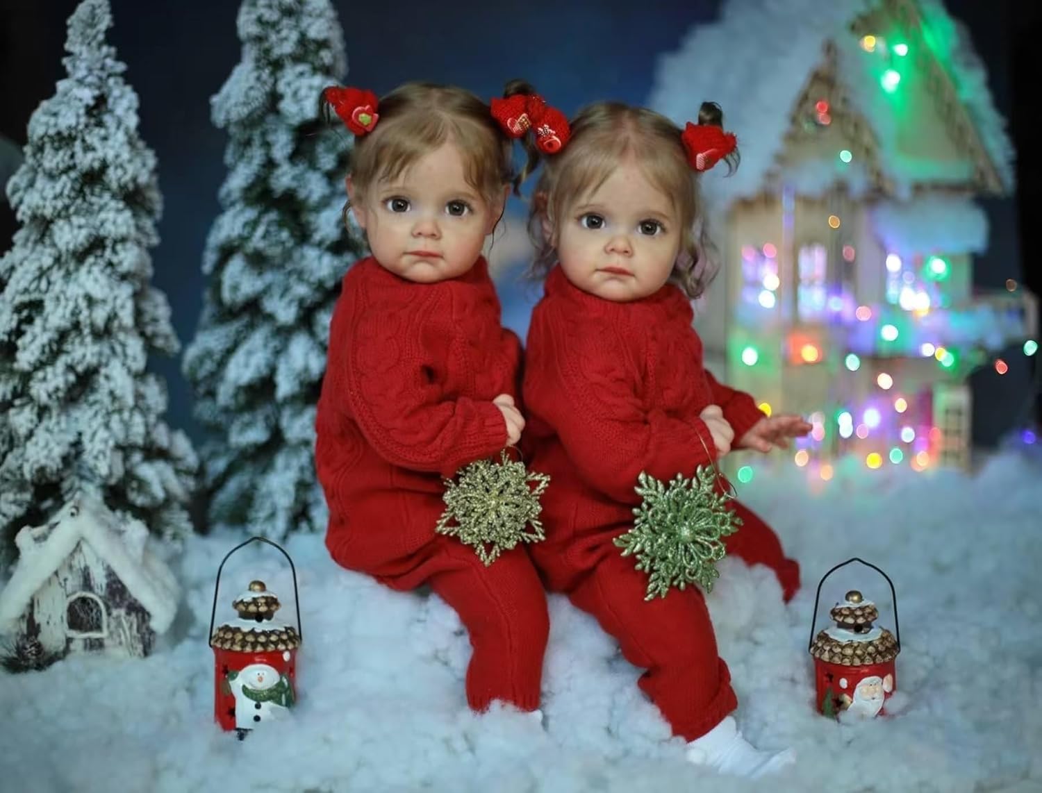 ROSHUAN Realistic Reborn Baby Dolls Twin Girl 24 inch Lifelike Realistic Toddler Reborn Dolls Twins Eyes Open Real Life Size Cloth Body Babies Real Looking Reborn Toddler Dolls Xmas Gifts