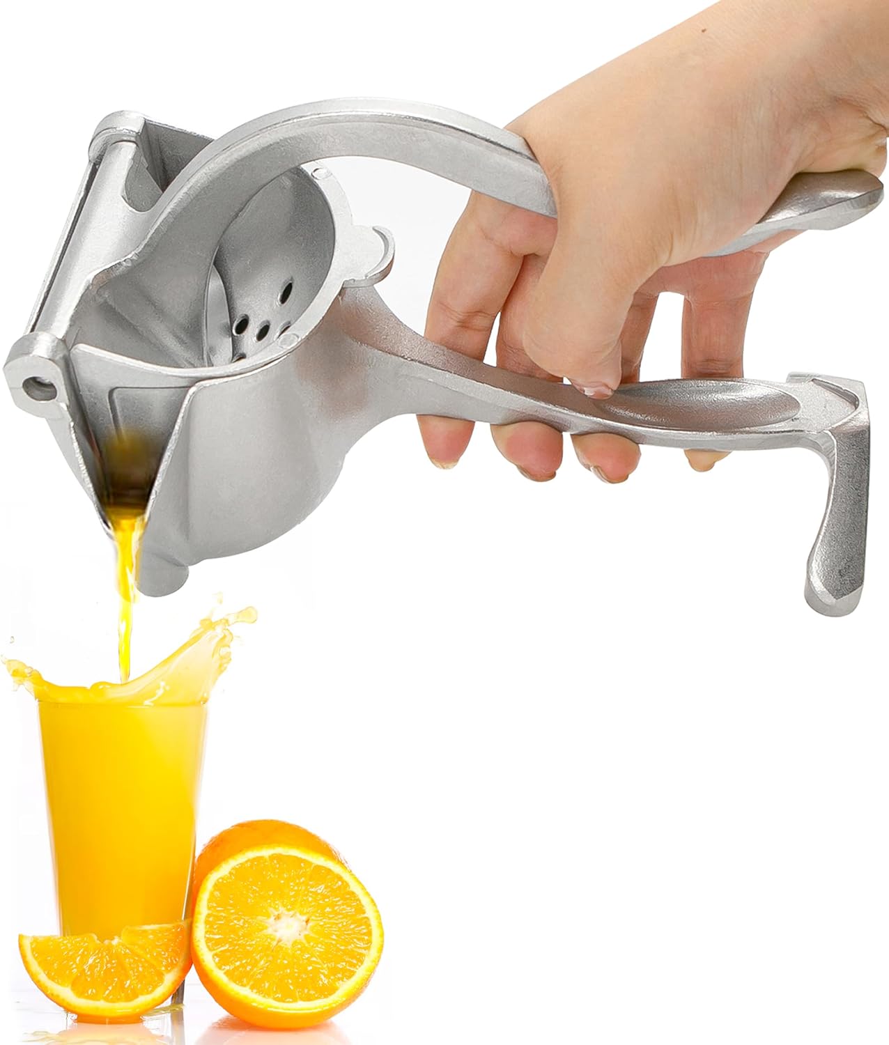 Bar Juicer, Fruit Juice Handheld Press Squeezer With Seed Filter, Heavy Duty Aluminum Alloy Hand Manual Extractor for Single Citrus Orange Pomegranates Apple Fruit Lemon Lime (Silver)