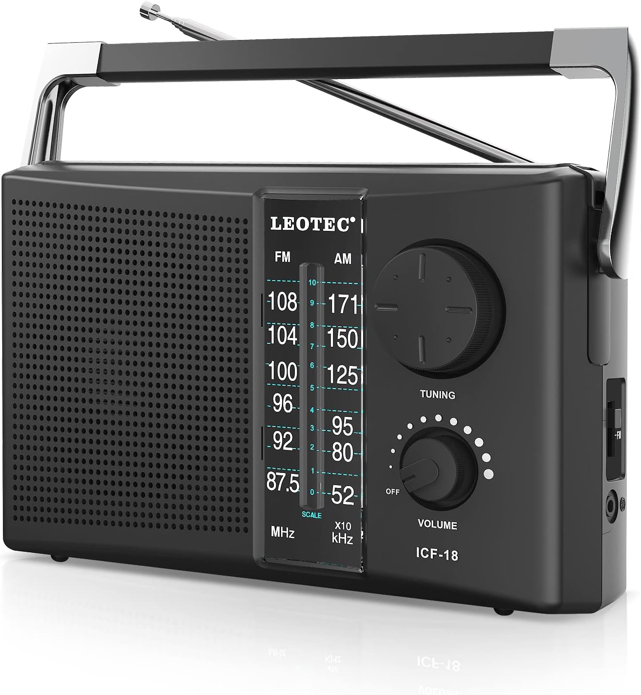 LEOTEC Portable AM FM Radio with Best Reception,Battery Operated or AC Power,Big Speaker,Large Tuning Knob,Clear Dial,Earphone Jack for Gift,Elder,Home