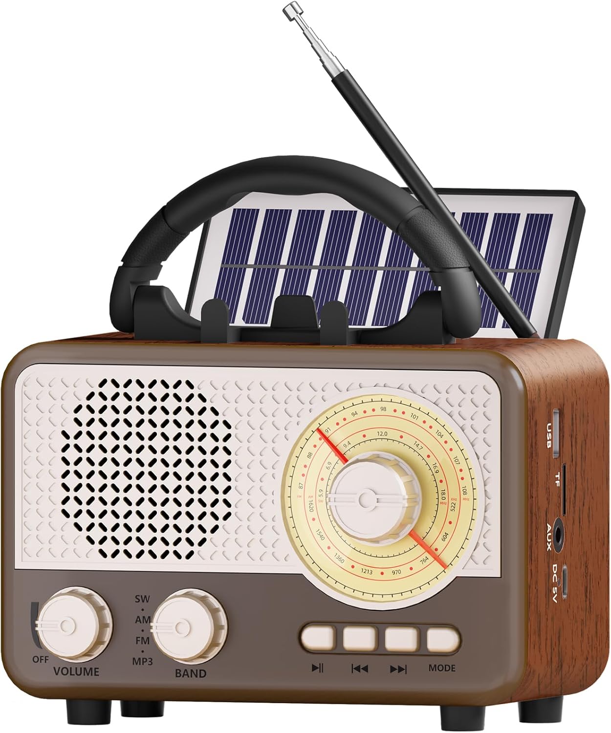 Portable Solar Radio FM/AM/SW Radio Retro Bluetooth Speaker with Phone Holder TF Card/AUX/USB Small Vintage Battery Powered&Rechargeable Radio for Outdoor,Home Decor Birthday Gifts for Women,Men,Dad