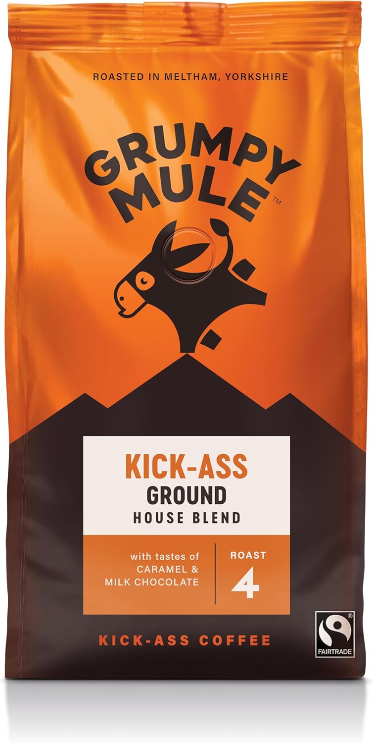 Grumpy Mule Kick-Ass House Blend Ground Coffee with notes of Caramel and Milk Chocolate 200g