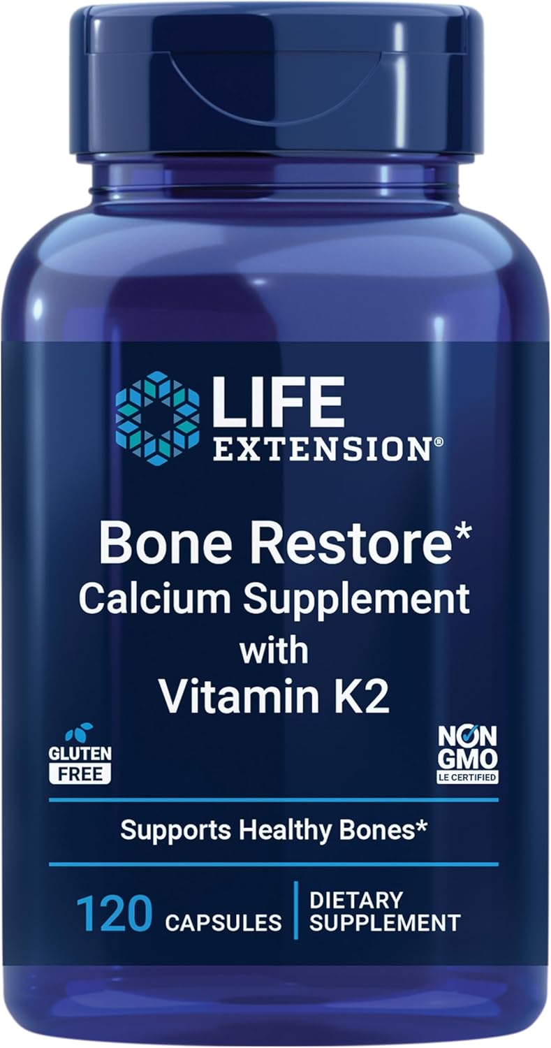 Life Extension Bone Restore with Vitamin K2 – Bone Health Supplement for Strong Bones – 3 Types of Absorbable Calcium, Vitamins D3 and K2, Minerals – Gluten-Free, Non-GMO – 120 Capsules