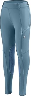 SANTINY Girls Horse Riding Pants with Zipper Pockets Kids Stretchy Equestrian Breeches Knee-Patch Youth Schooling Tights