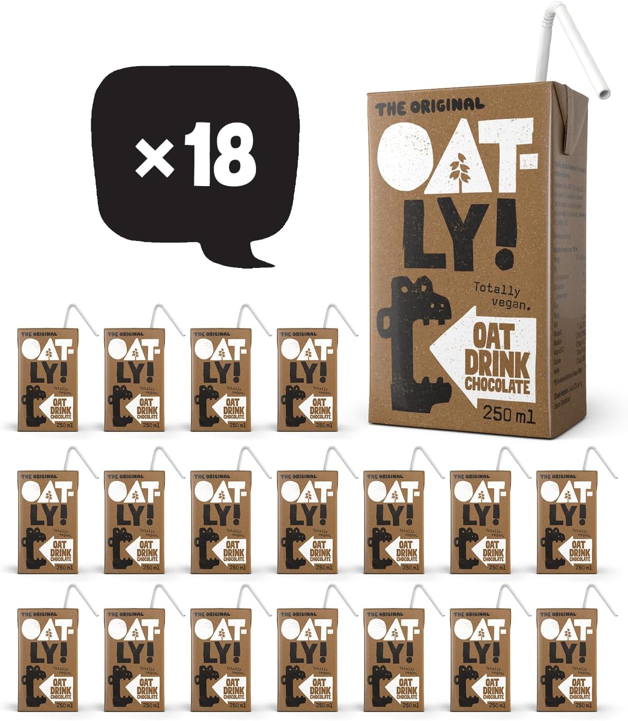 Oatly Chocolate Oat Drink Carton 18 x 250ml (with paper straw)