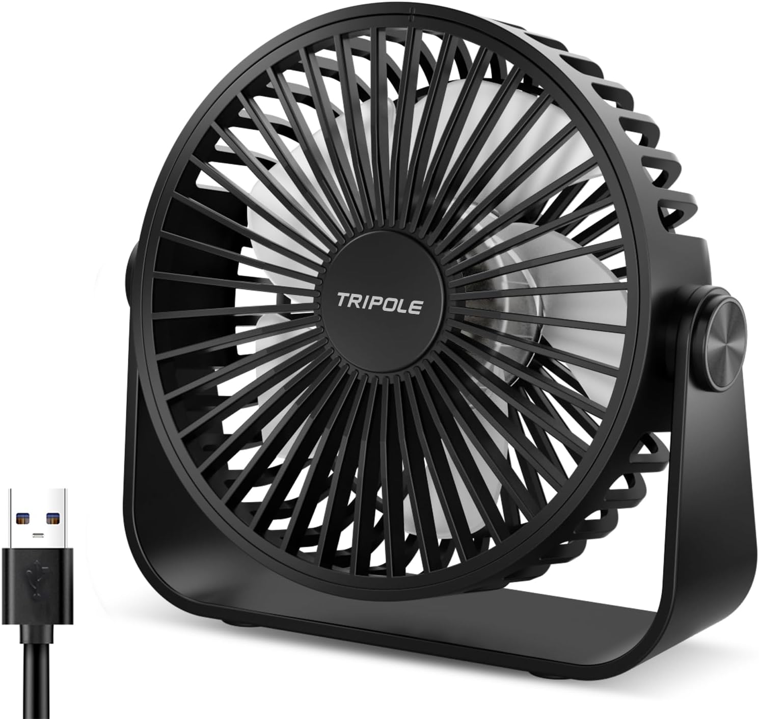 TriPole USB Desk Fan, 3 Speeds Adjustable Strong Wind Table Fan, 360° Head Rotatable 1.5 m Cable Personal Desktop Fans, 4.5 Inches Portable Mini Fan for Table Home Bedroom Office Indoor Outdoor, Black