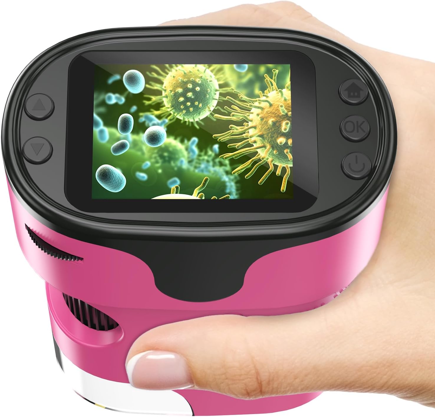 1000X Handheld Digital Microscope for Kids - 4K 2.0" Screen, Rechargeable Mini Labster Portable Pocket Scope, Includes Slides Kit - Science Gadget Edu Gift for Children Ages 4-12 (Pink)