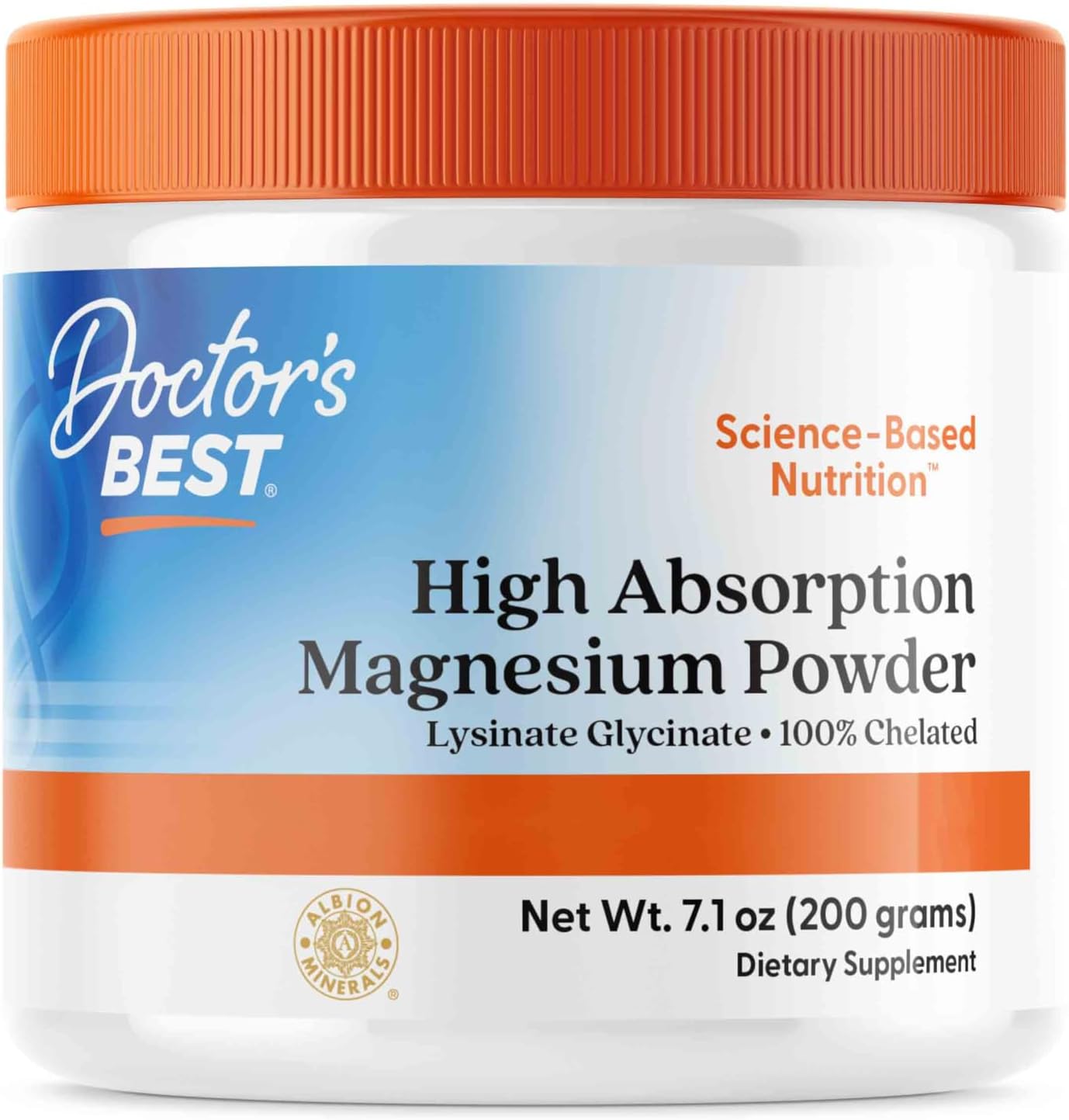 Doctor's Best, High Absorption Magnesium Powder, 200g Vegan Powder, High-Dose, Lab-Tested, Gluten-Free, SOYA-Free, Vegetarian, GMO-Free