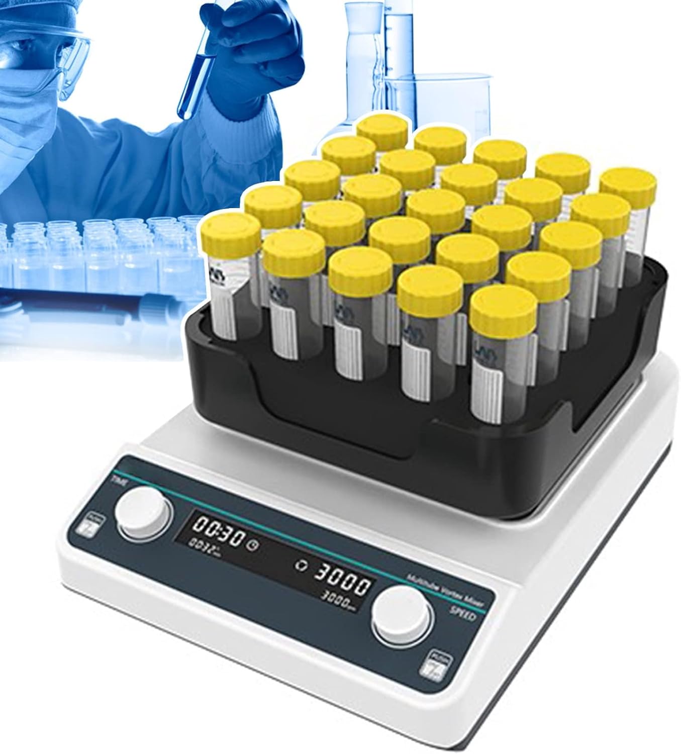 Laboratory Multi-Tube Vortex Mixer, Laboratory Vortex Shaker, 1500-3000Rpm Rotating Speed, 1 Min-8H Timer, Jog/Continuous Oscillation Mode, Brushless Motor VM602