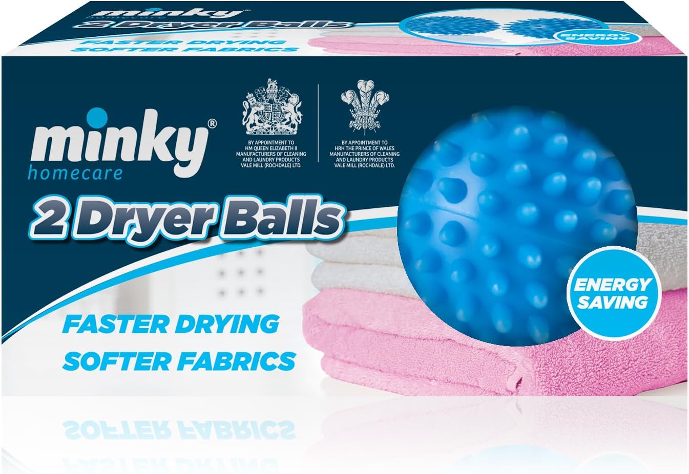 Minky Dryer Balls, Pack of 2 Blue Laundry Balls for Tumble Dryer, Reusable Laundry Balls, Quick Drying Time, Eco Friendly Softener Balls (Pack of 2)