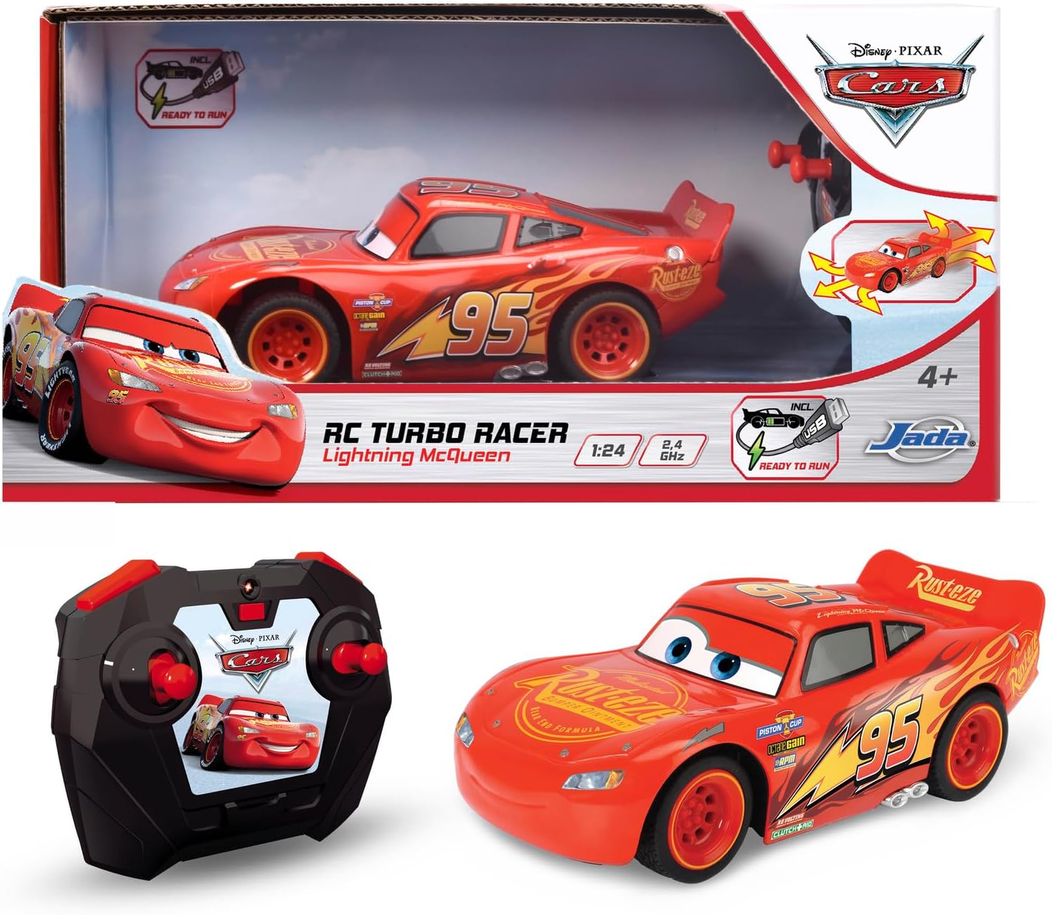 Disney Cars RC Turbo Racer Lightning McQueen 1:24 2 Channel USB chargeable car and battery operated remote control
