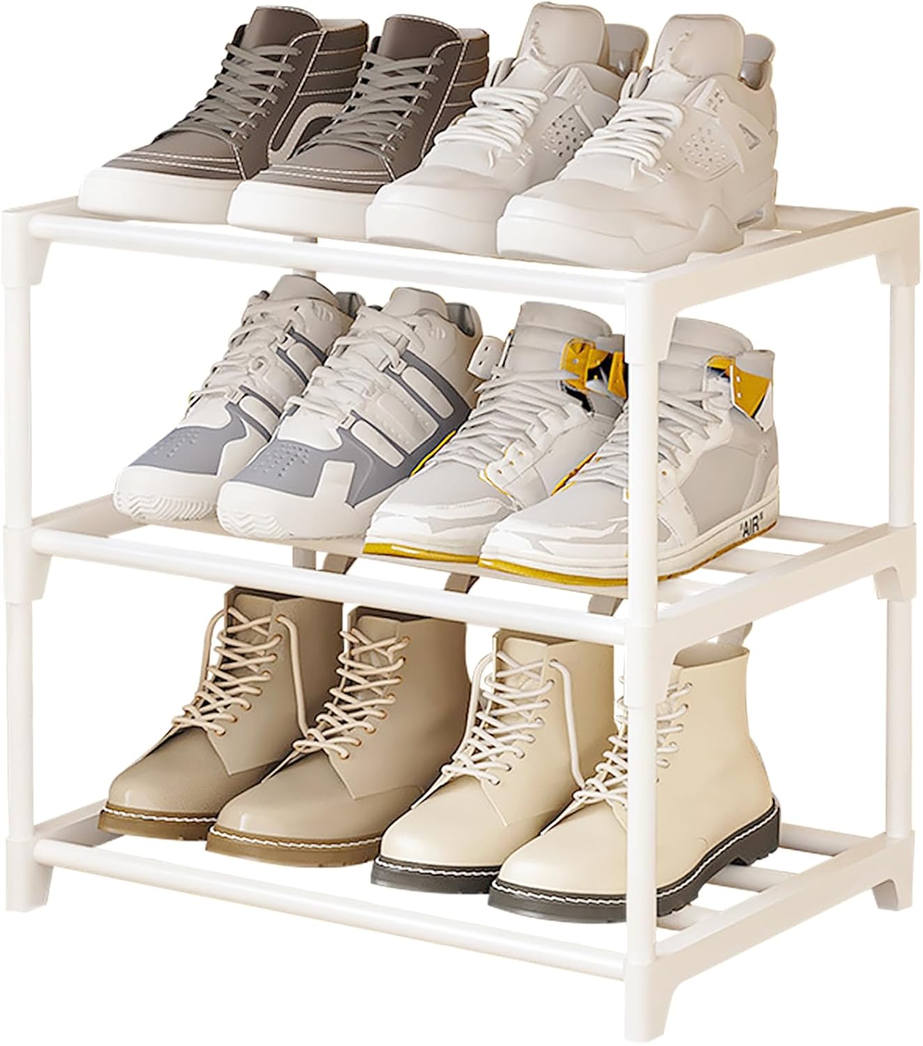 Small Shoe Rack, White Shoe Rack, 3 Tier Shoe Racks, Metal Shoe Racks Small, Stackable Shoe Storage, Narrow Shoe Organiser Storage Shelf for Closet, Hallway, Bedroom, Quick Assembly