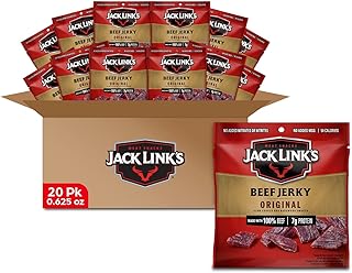 Jack Link's Beef Jerky, Original, Multipack Bags – Flavorful Meat Snacks for Lunches, Ready to Eat -Great Stocking Stuffers,Gifts for Men,7g of Protein, Made with 100% Beef – 0.625 oz (Pack of 20)