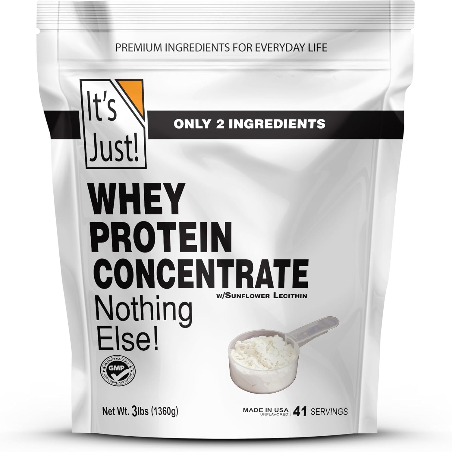 It's Just! - 100% Whey Protein Concentrate, Made in USA, rBGH/RBST Hormone Free, Premium WPC-80, No Added Flavors or Artificial Sweeteners (3 Pound, Unflavored)