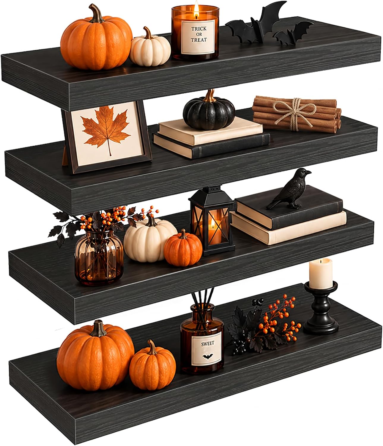Fixwal Floating Shelves for Wall Decor (Black, Set of 4, 15.7 Inch)