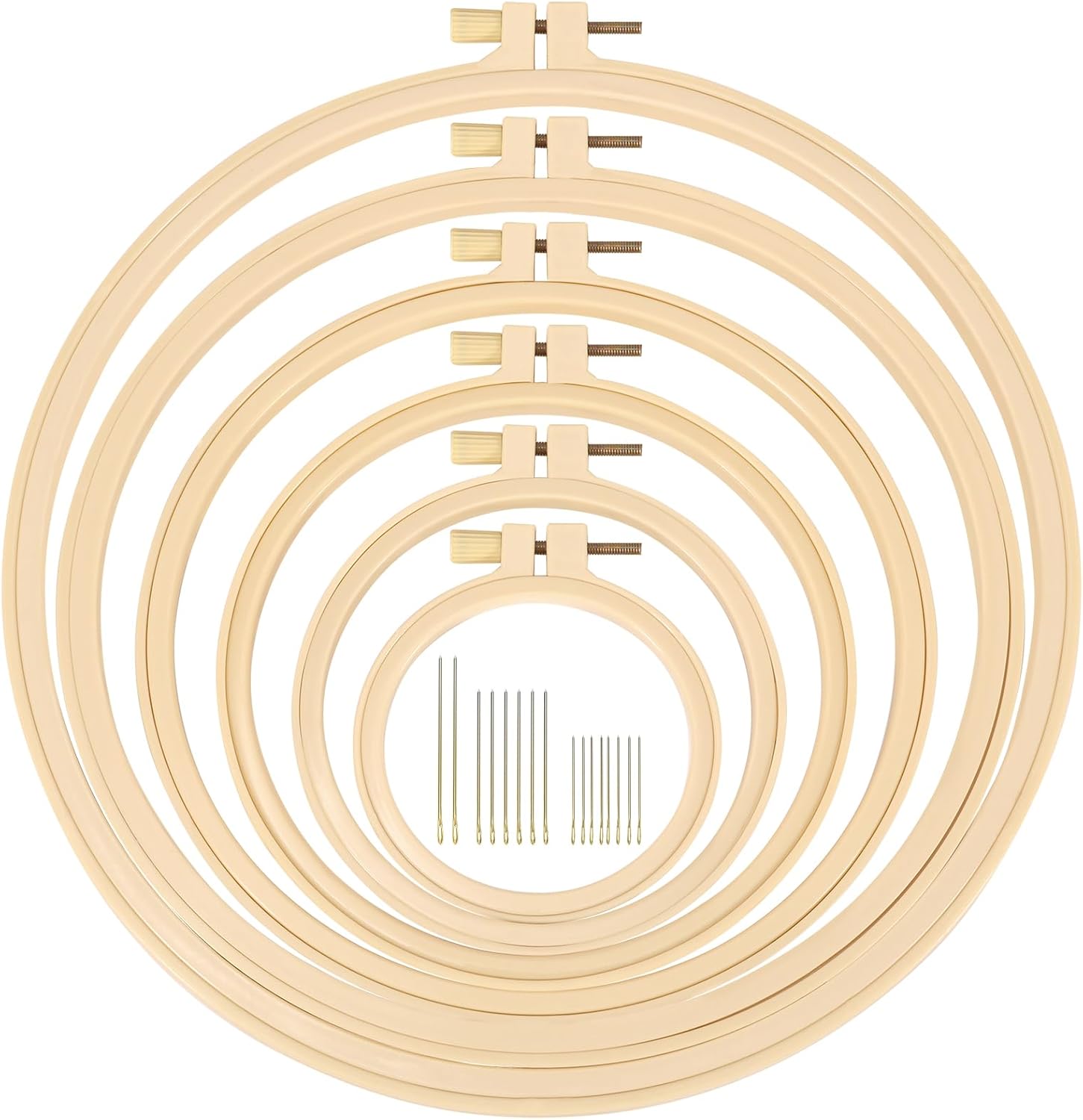 Caydo 6 Pieces Embroidery Hoops 3 Inch to 10 Inch Cross Stitch Hoop Small Embroidery Hoop with 16 Pieces Needles for Embroidery, Punch Needle, Craft Sewing and Ornaments