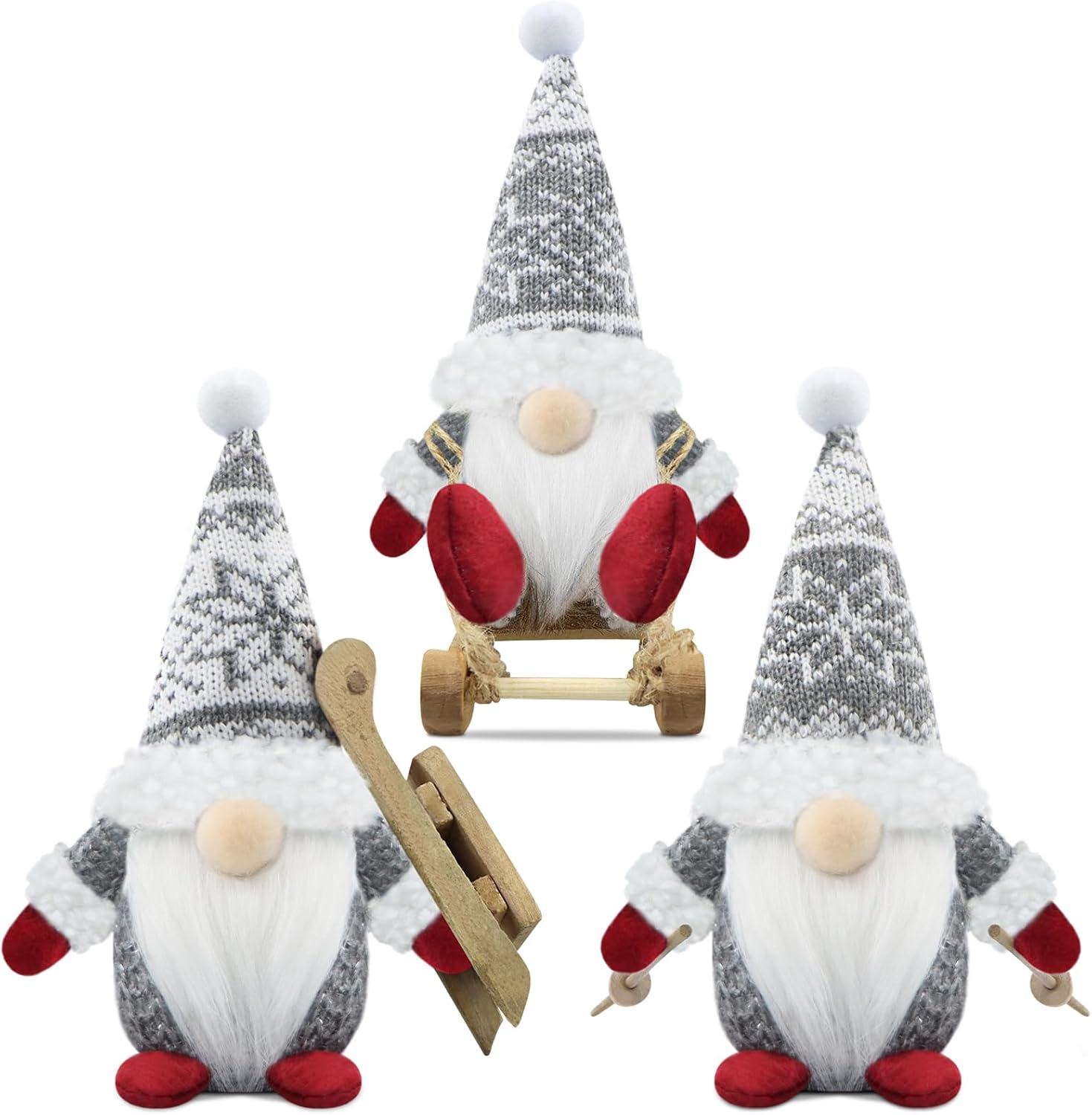 Gehydy Set of 3 Christmas Gonk Decorations Handmade Sled Gnome Plush Stuffed Xmas Decor for Home Kitchen Farmhouse - Gray
